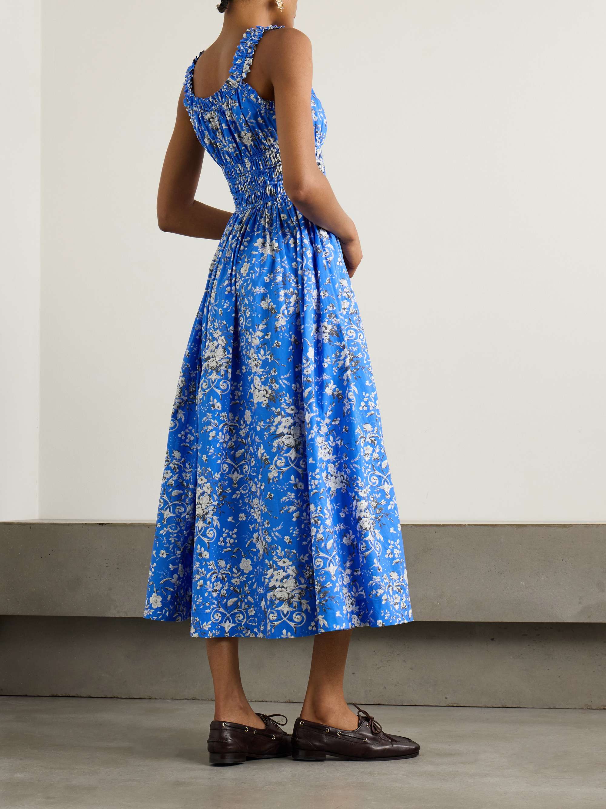 Emmaretta shirred floral-print organic cotton-voile midi dress view