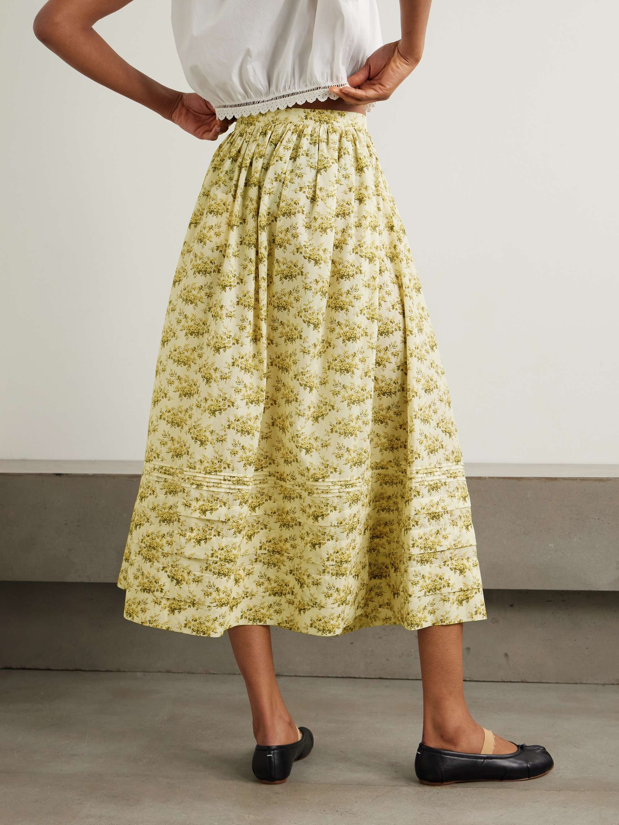 Marcie tiered pleated floral-print organic cotton-voile midi skirt view