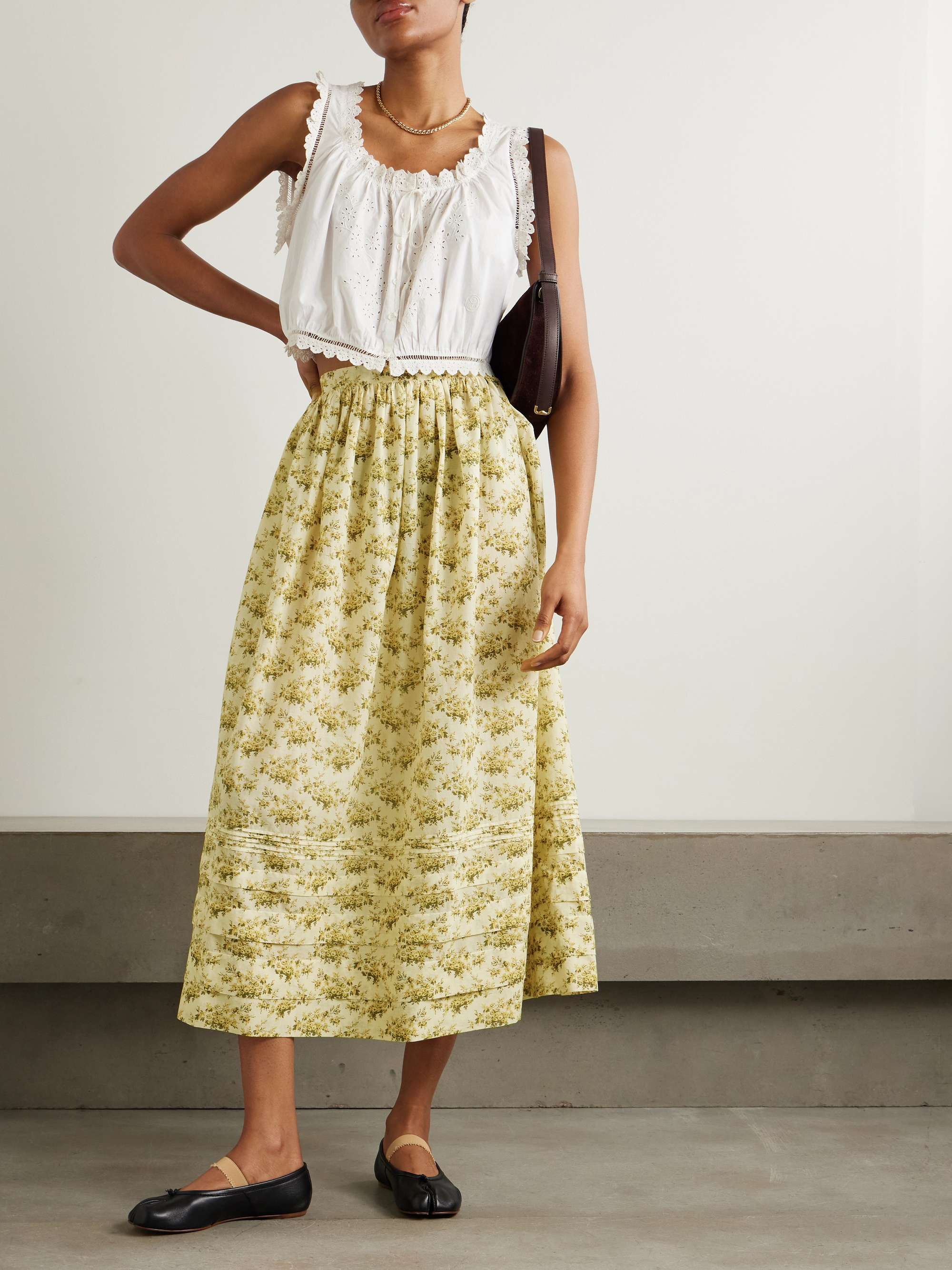 Marcie tiered pleated floral-print organic cotton-voile midi skirt view