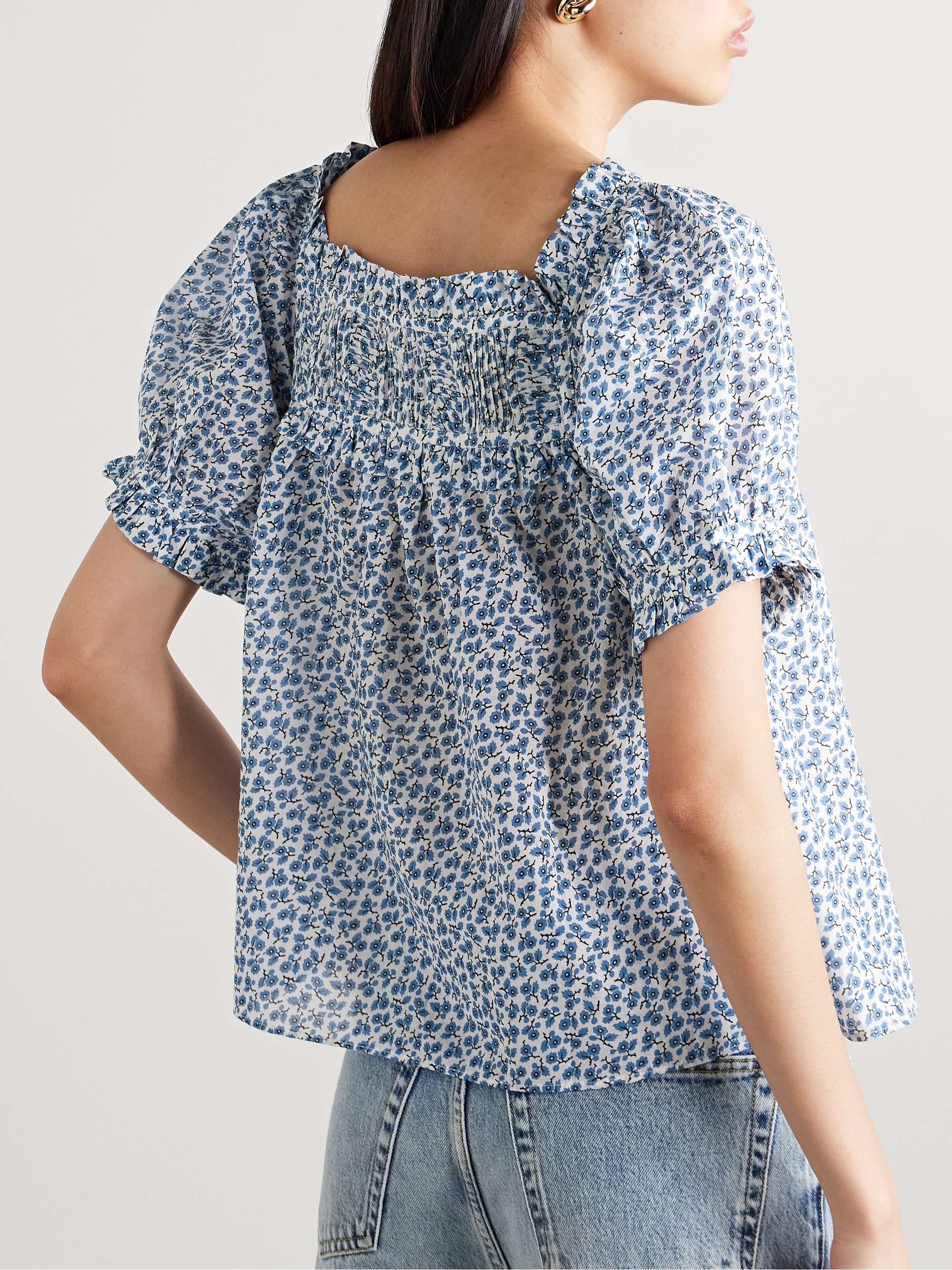 Frances ruffled pleated floral-print organic cotton-voile blouse view