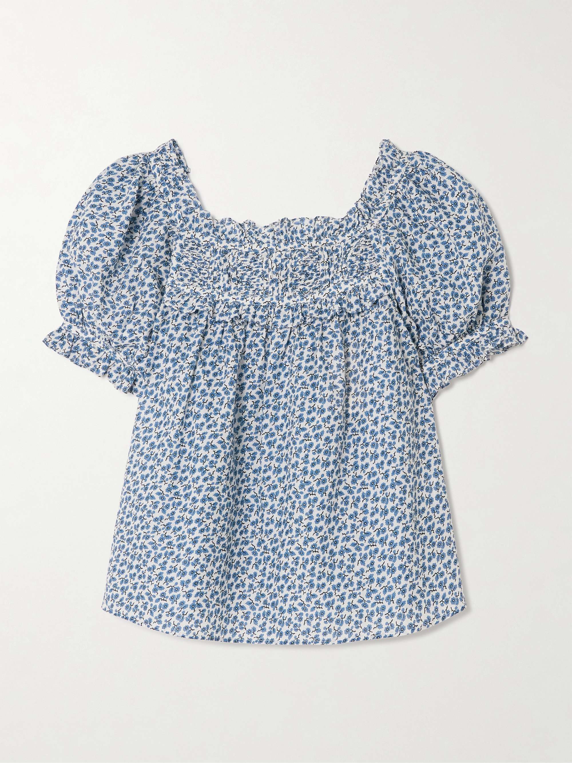 Frances ruffled pleated floral-print organic cotton-voile blouse view