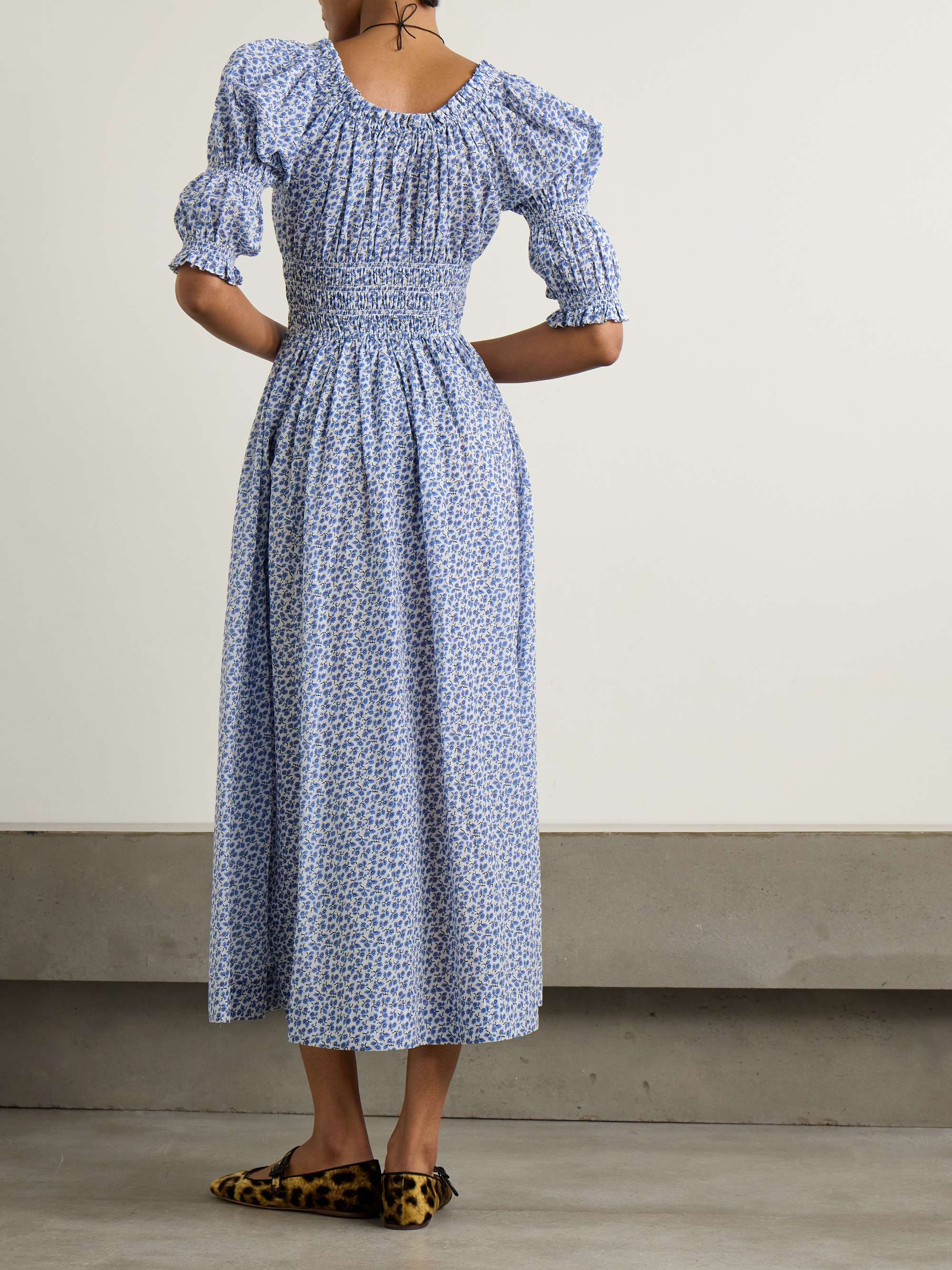 Ischia shirred floral-print organic cotton-voile midi dress view