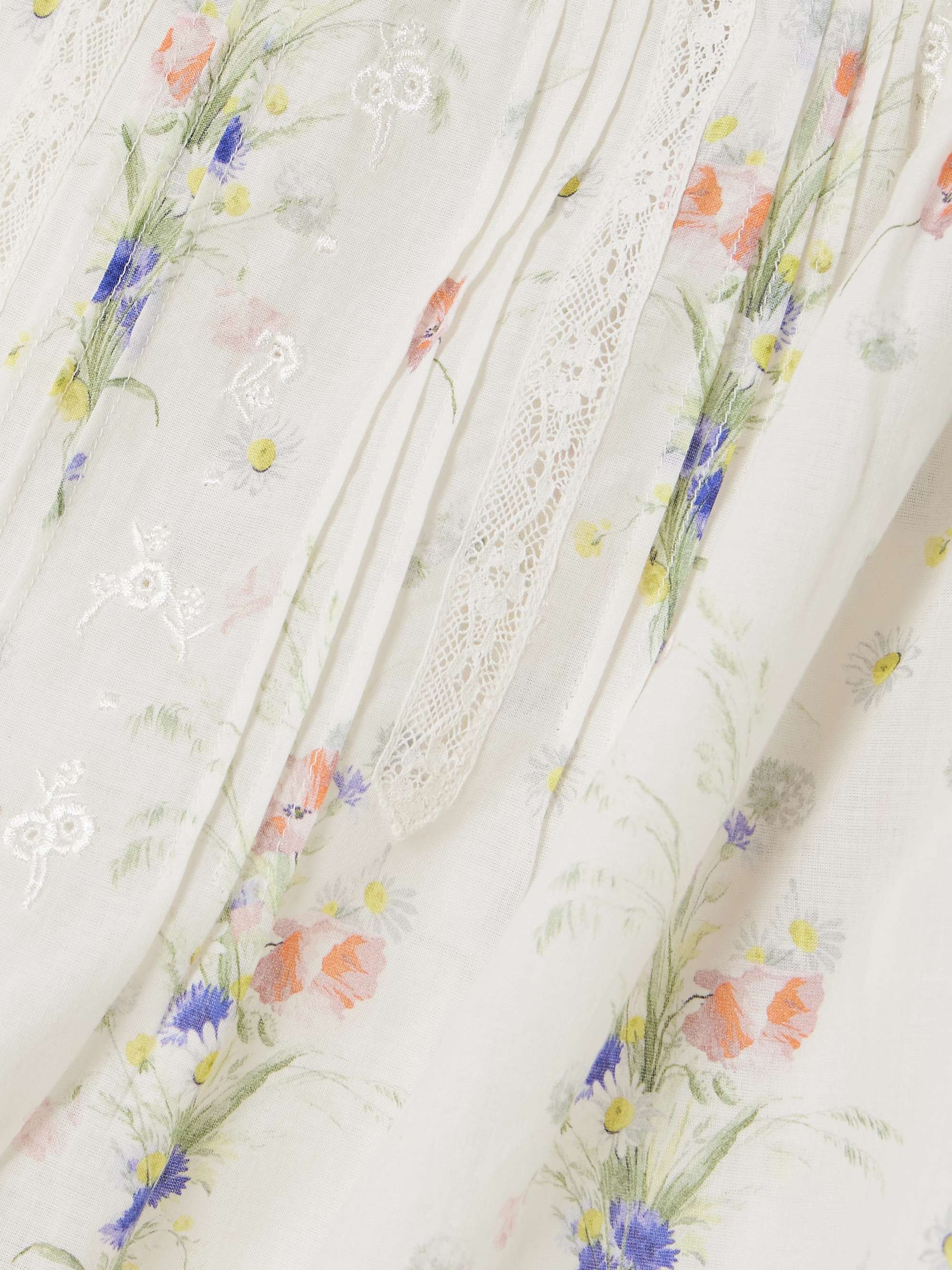 Frederica lace-trimmed floral-print pintucked organic cotton-voile blouse view