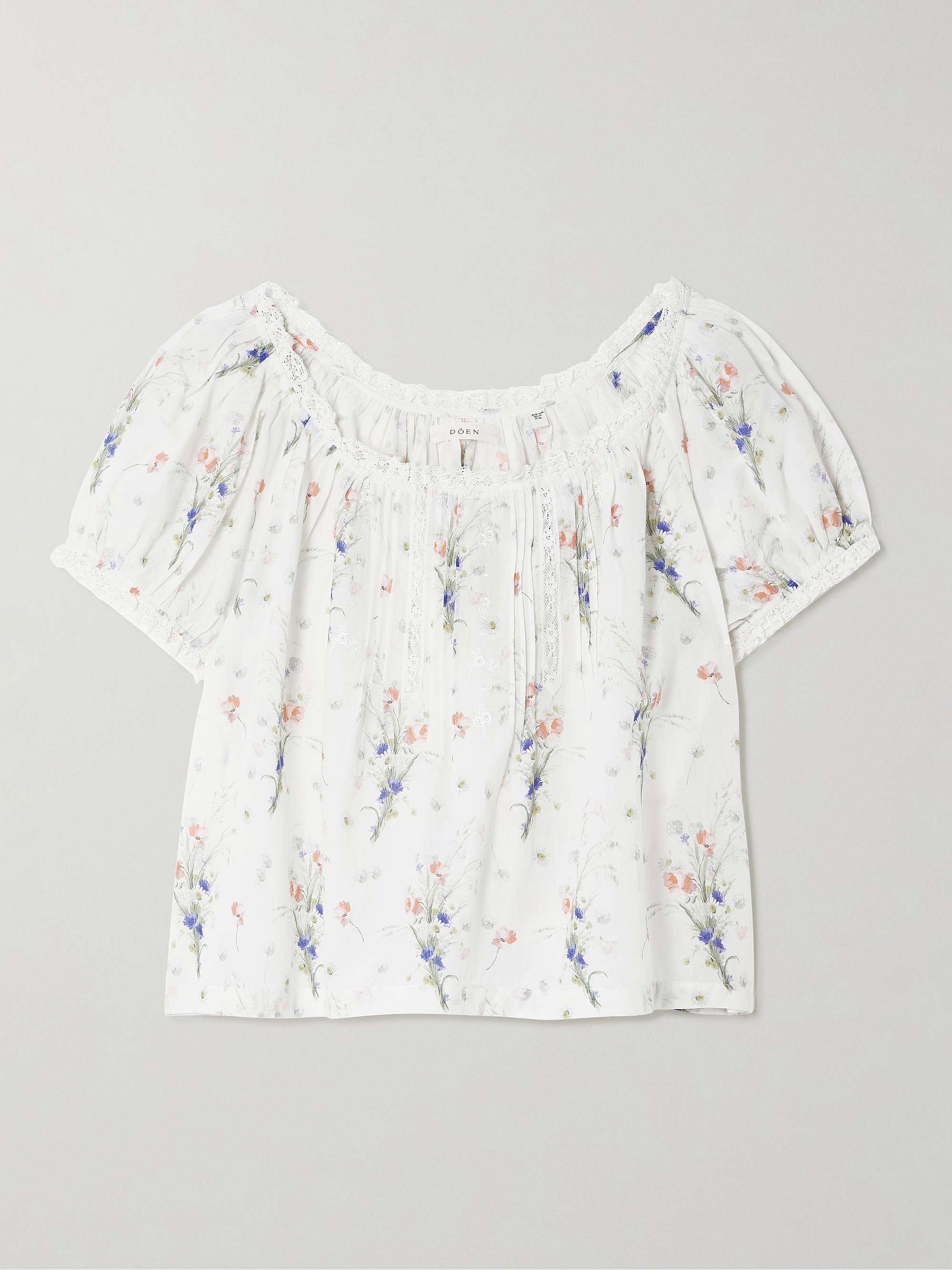 Frederica lace-trimmed floral-print pintucked organic cotton-voile blouse view