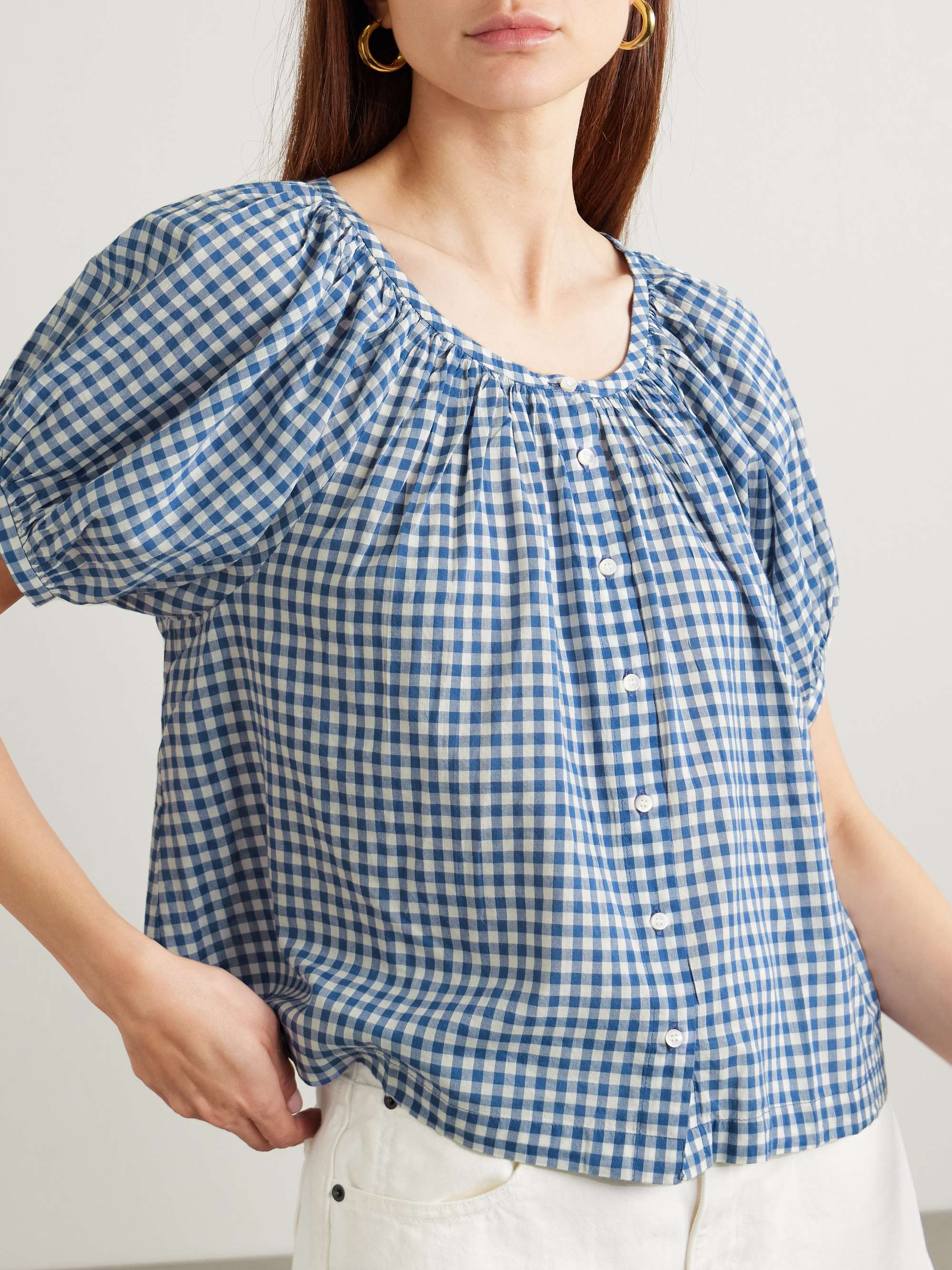 June gathered gingham organic cotton blouse view