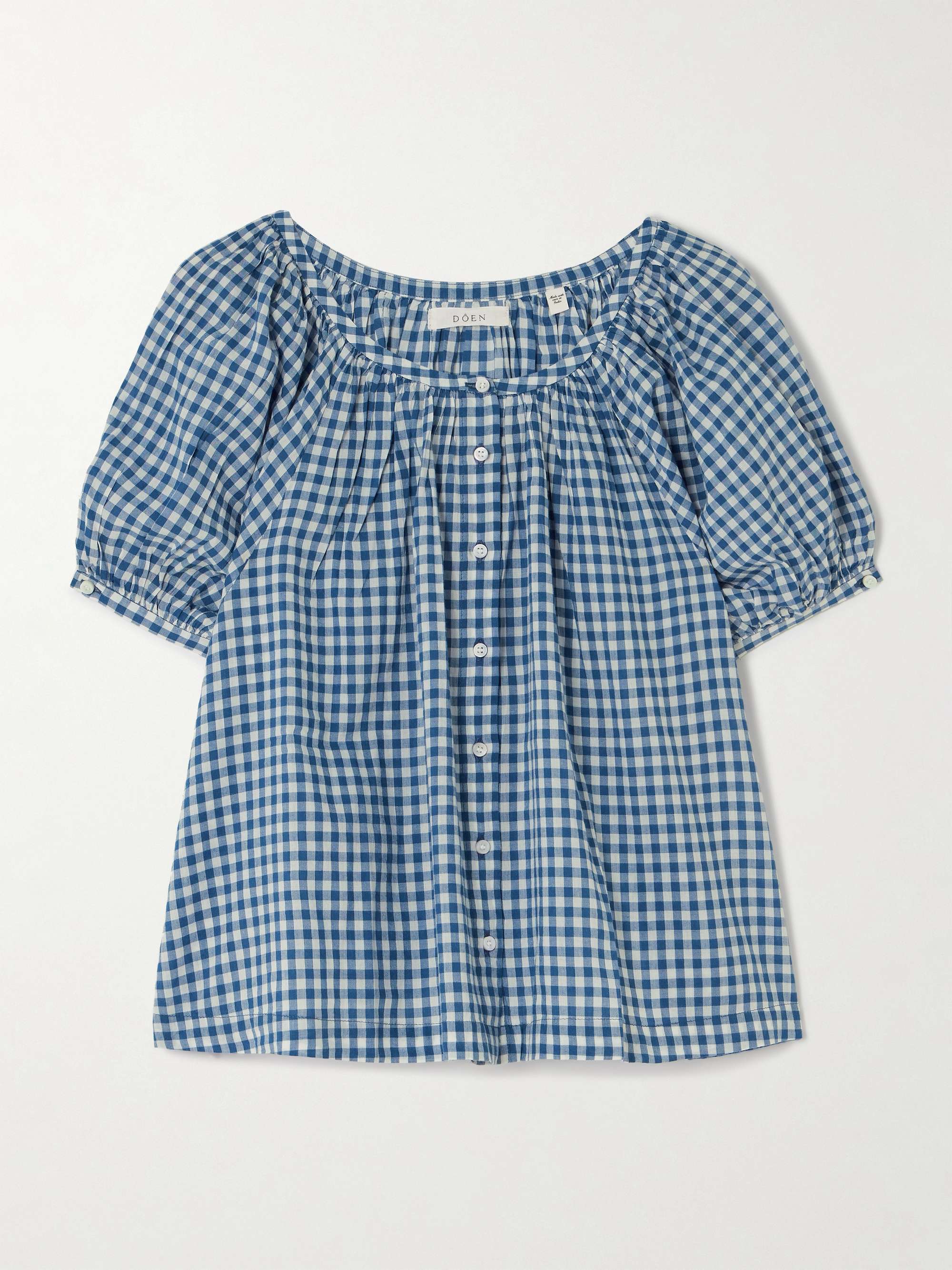 June gathered gingham organic cotton blouse view