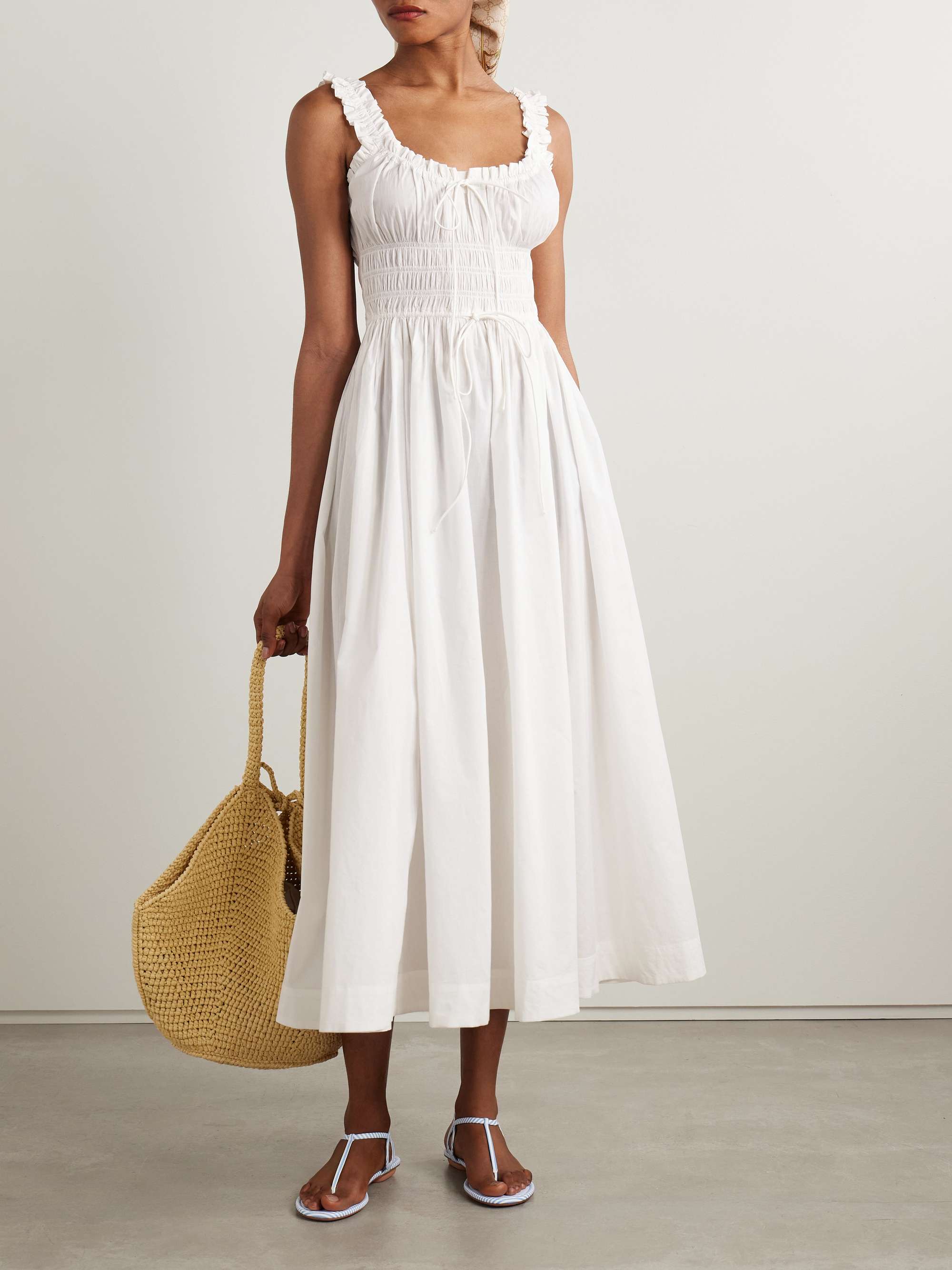 Emmaretta tie-detailed shirred cotton-voile midi dress view