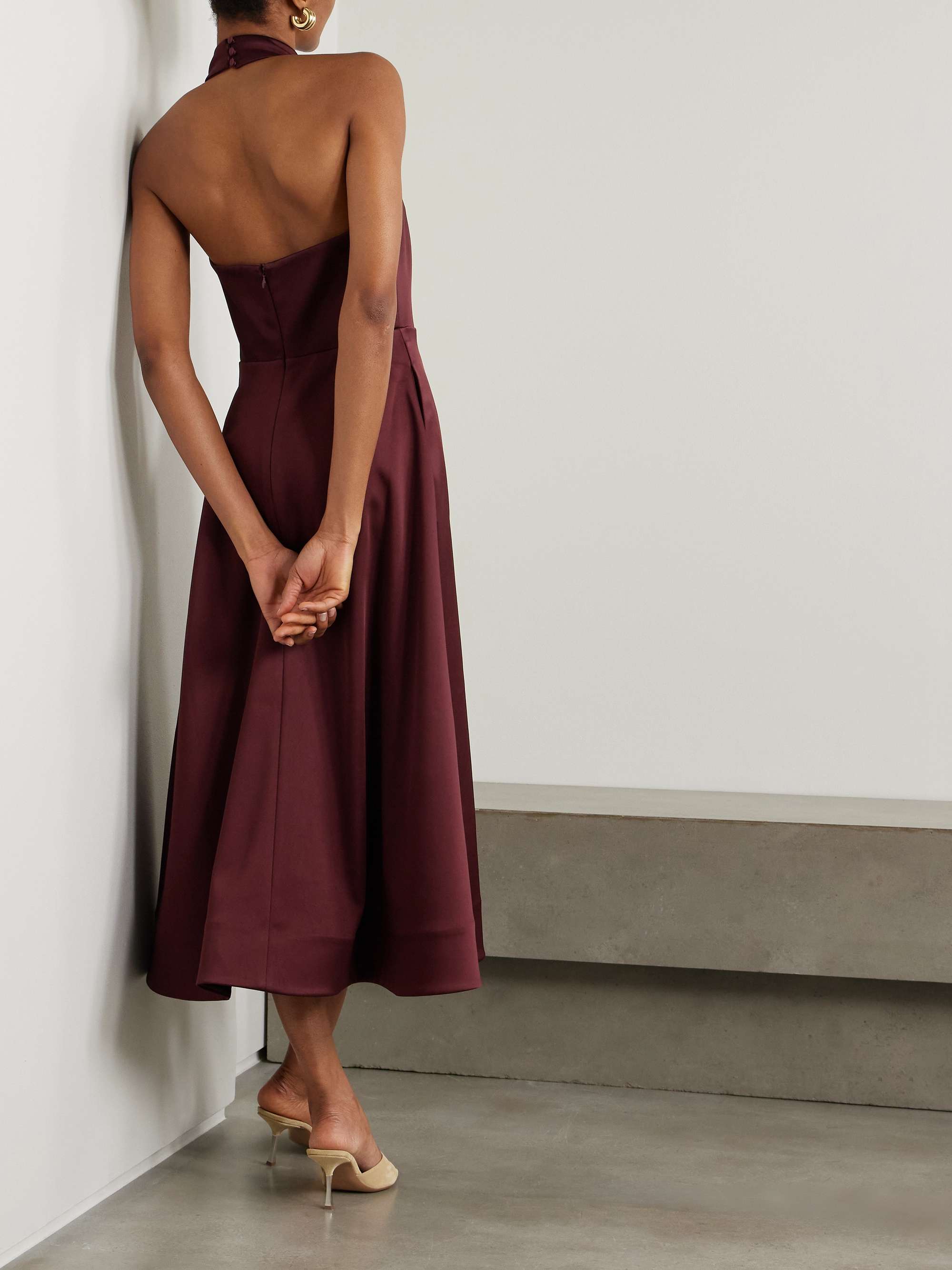 Cutout bow-detailed duchesse-satin halterneck midi dress view