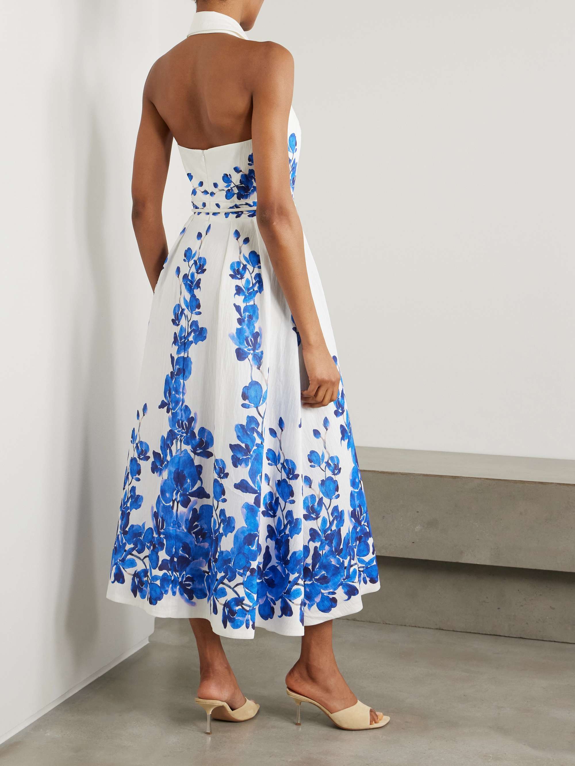 Orchid Blues belted floral-print voile halterneck midi dress view