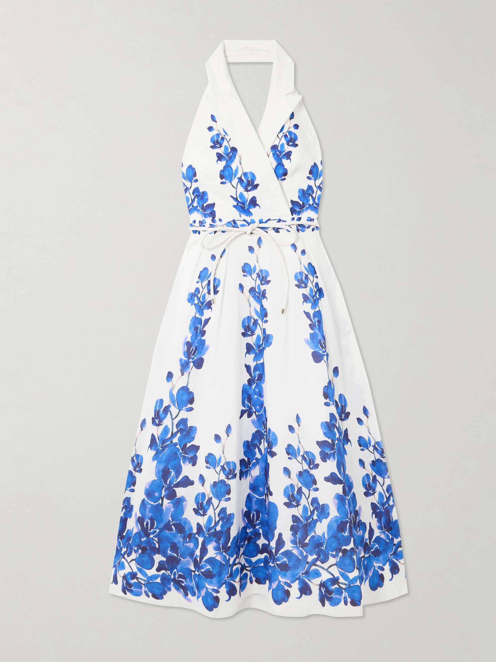 Orchid Blues belted floral-print voile halterneck midi dress view
