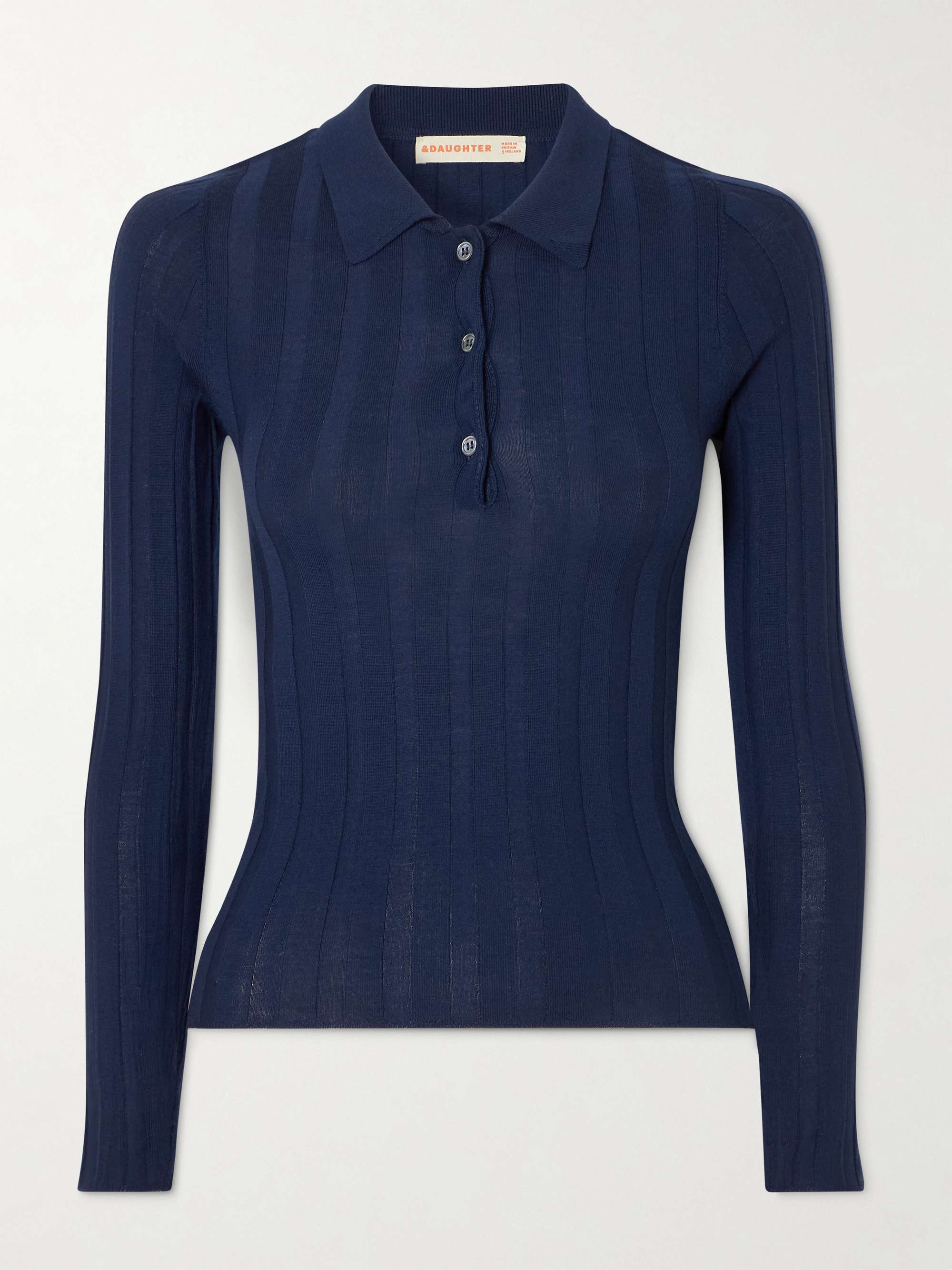 Ribbed wool polo shirt view