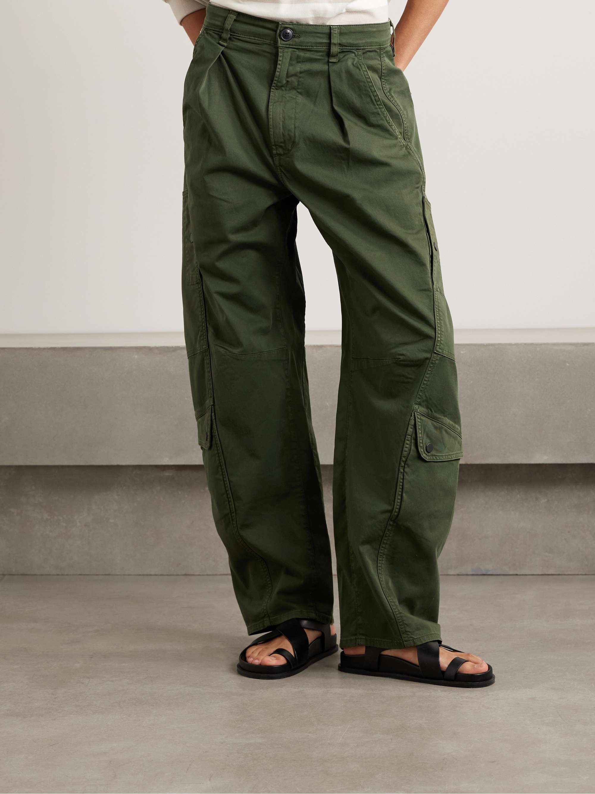 Flight pleated organic cotton-blend twill barrel-leg pants view