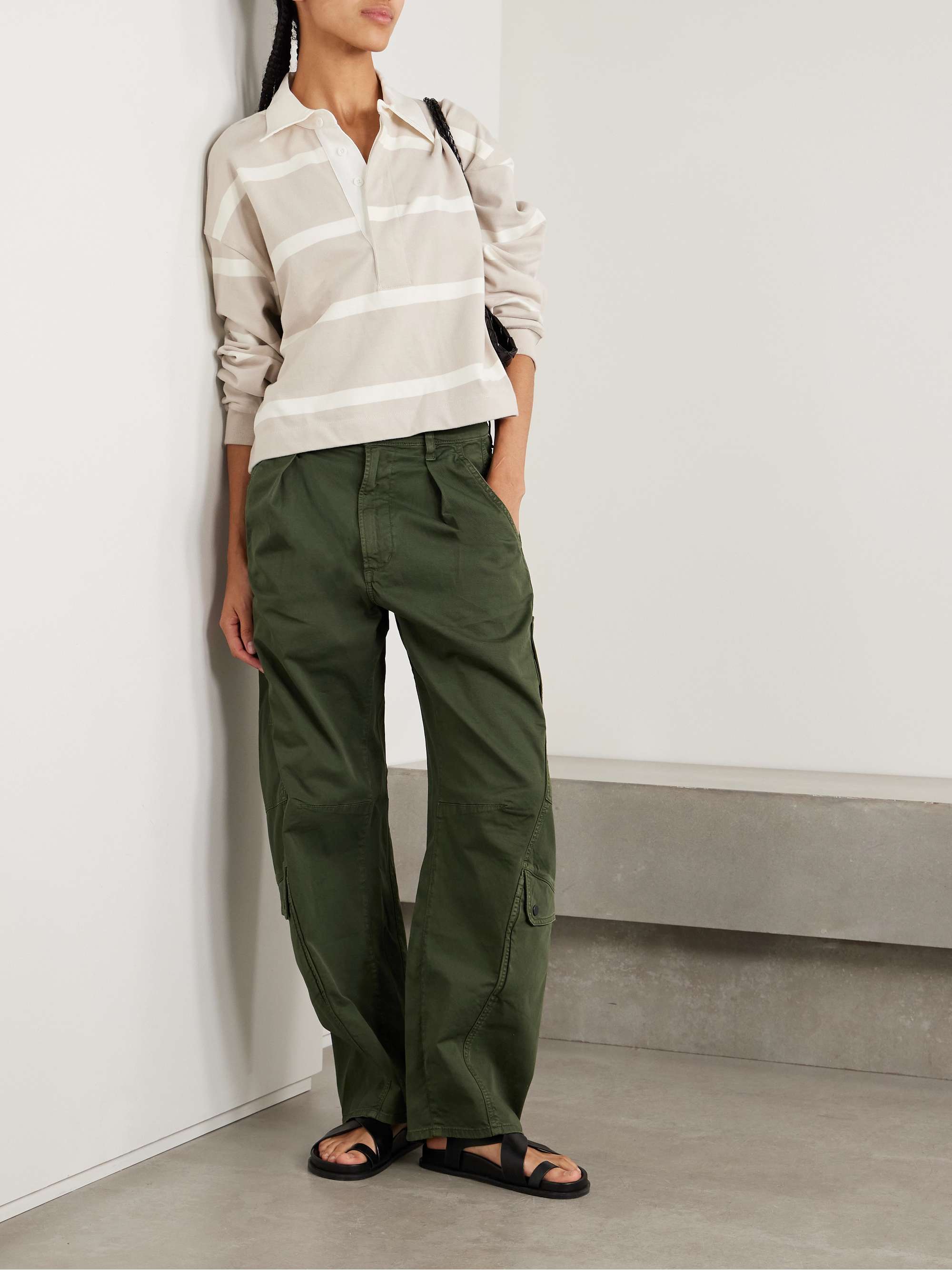 Flight pleated organic cotton-blend twill barrel-leg pants view