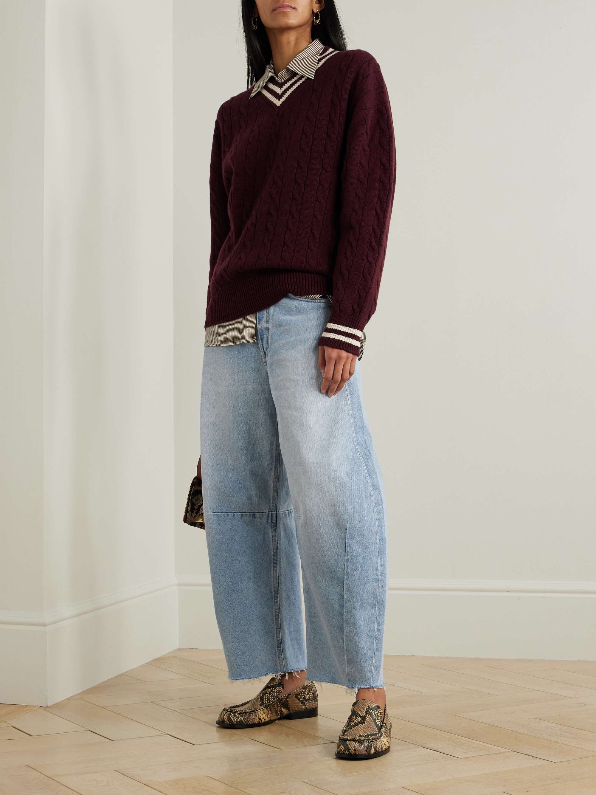 Horseshoe frayed high-rise wide-leg jeans view