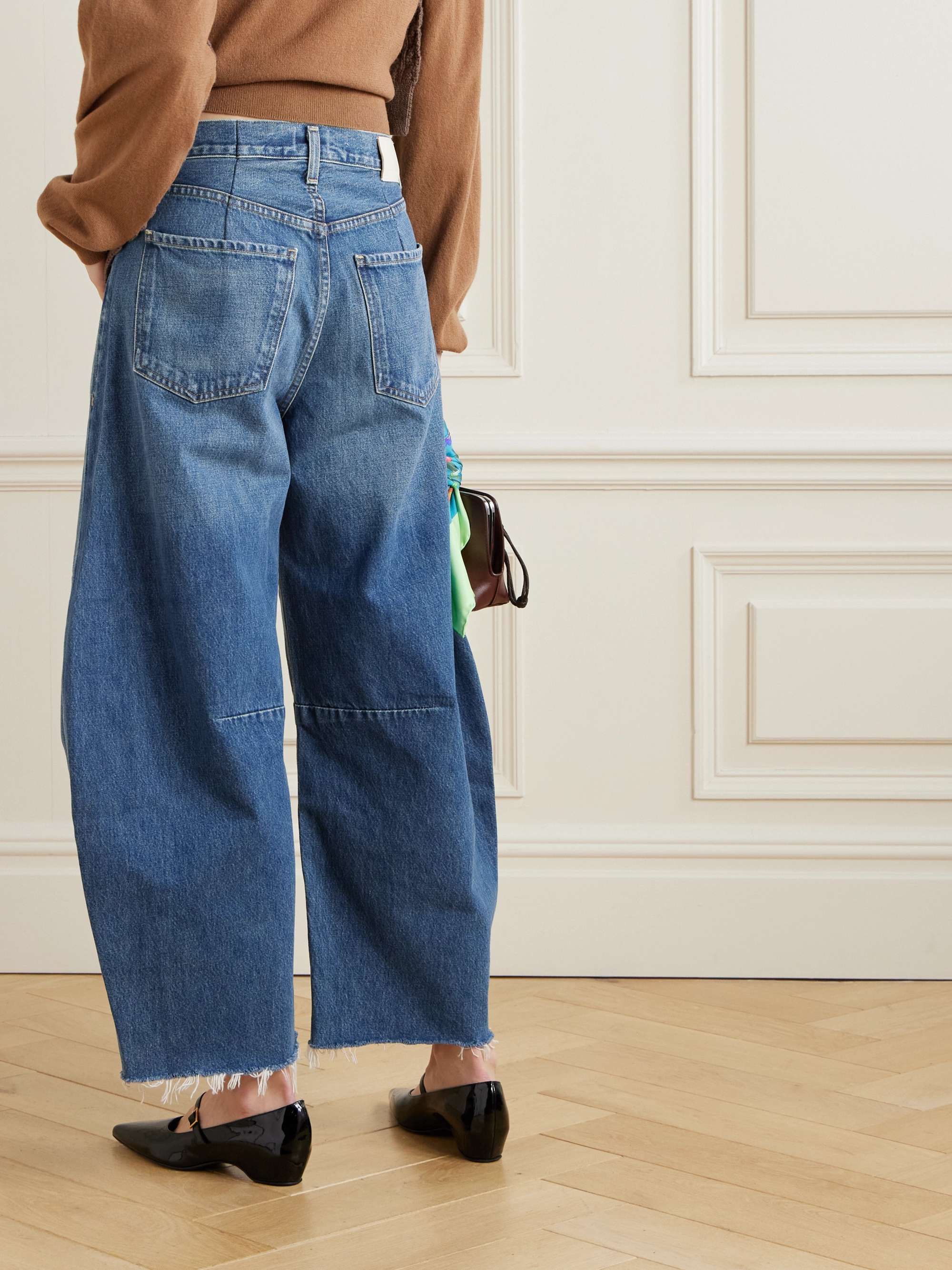 Horseshoe frayed high-rise barrel-leg jeans view