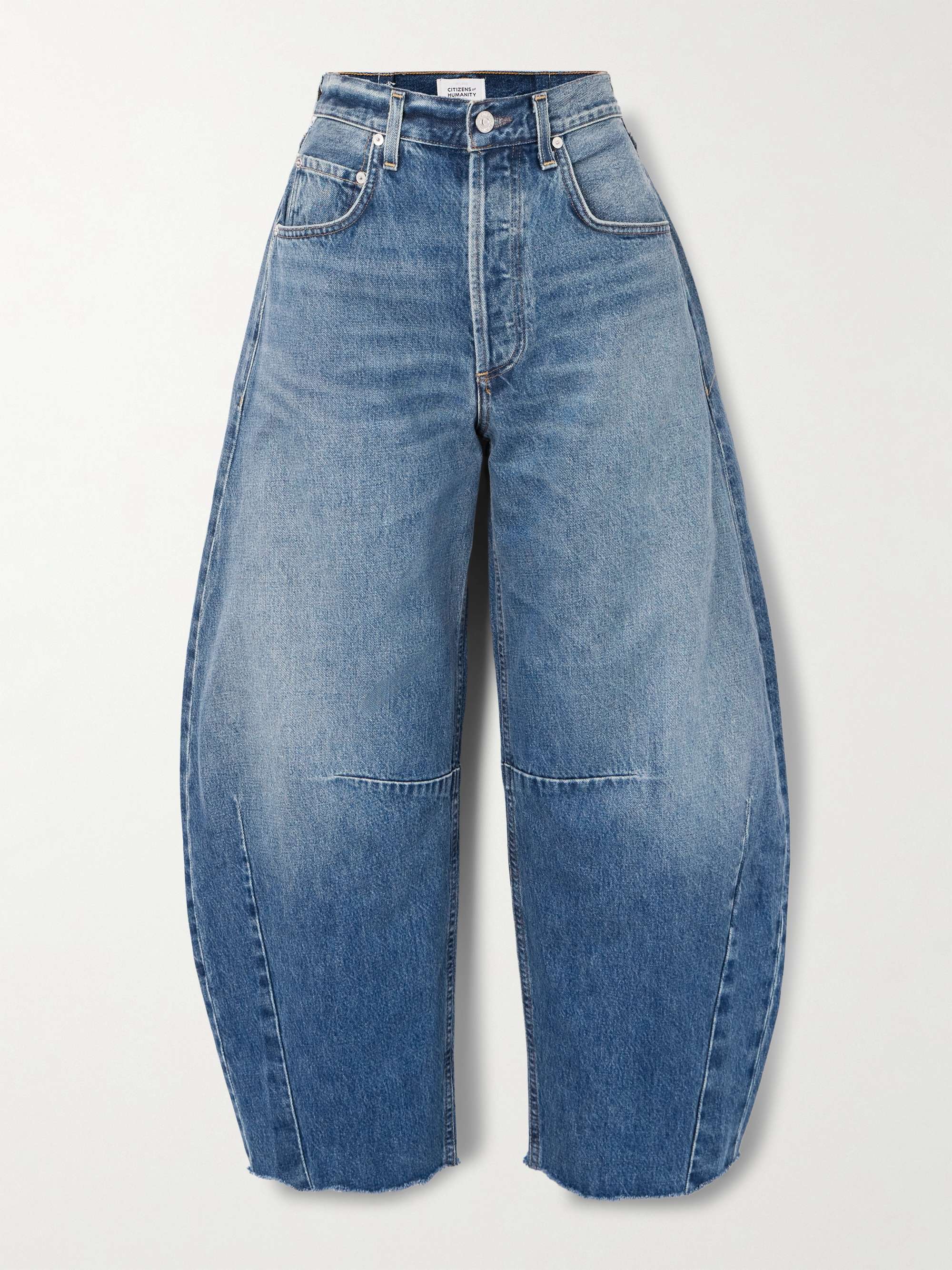 Horseshoe frayed high-rise barrel-leg jeans view