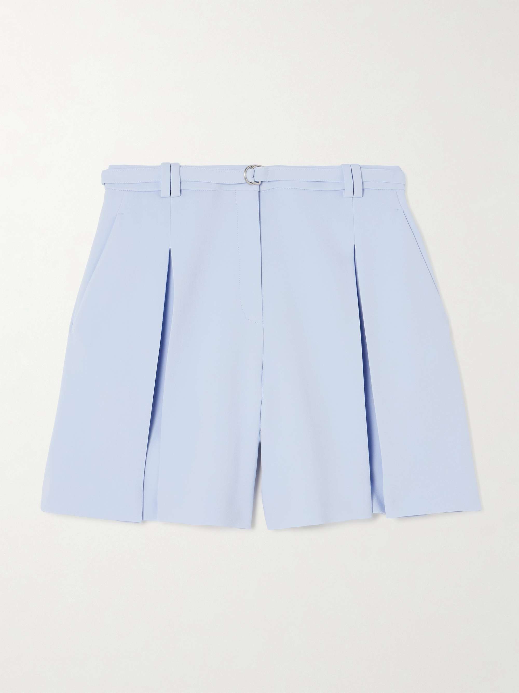Belted pleated crepe shorts view
