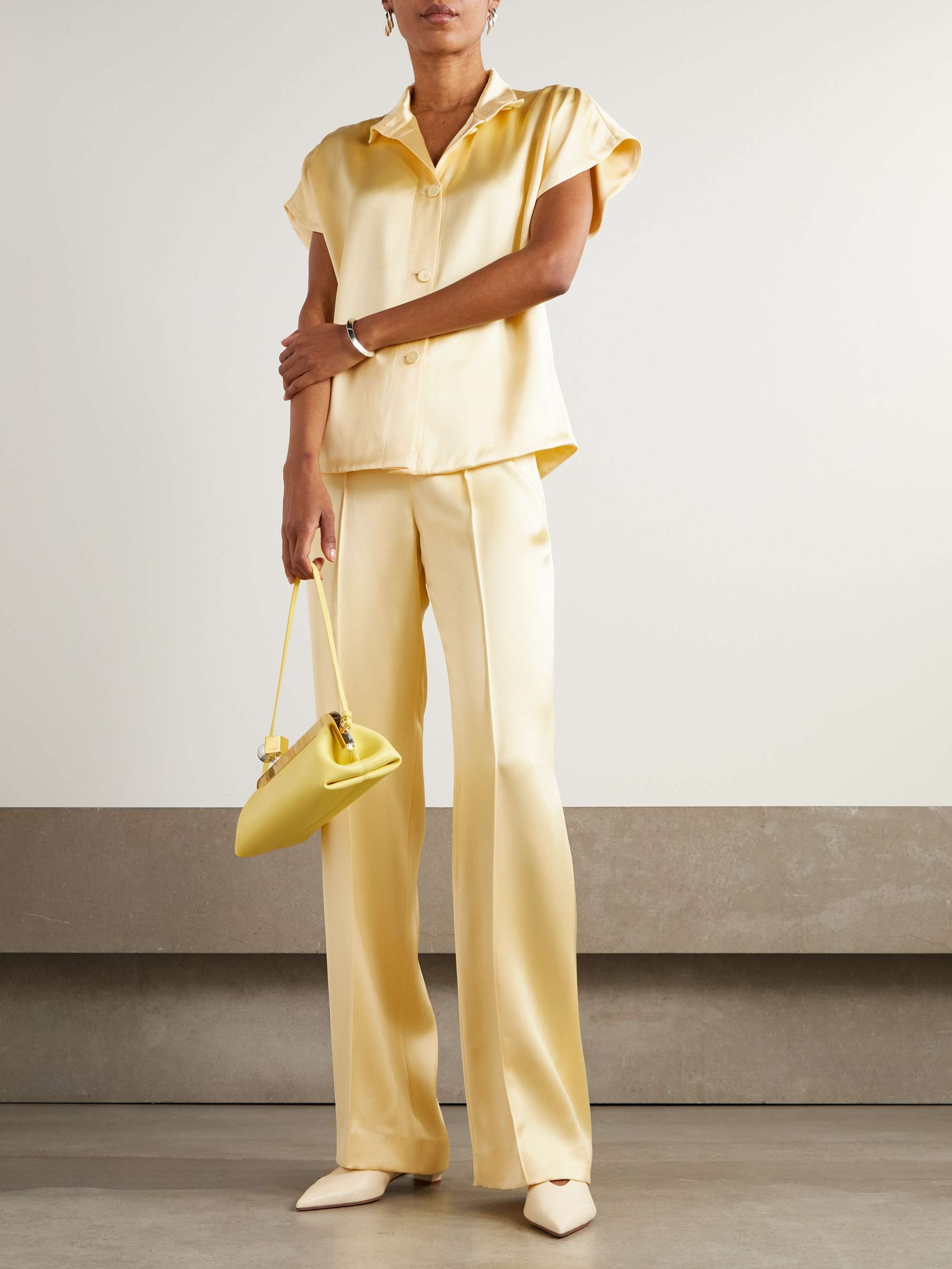 Pintucked satin straight-leg pants view