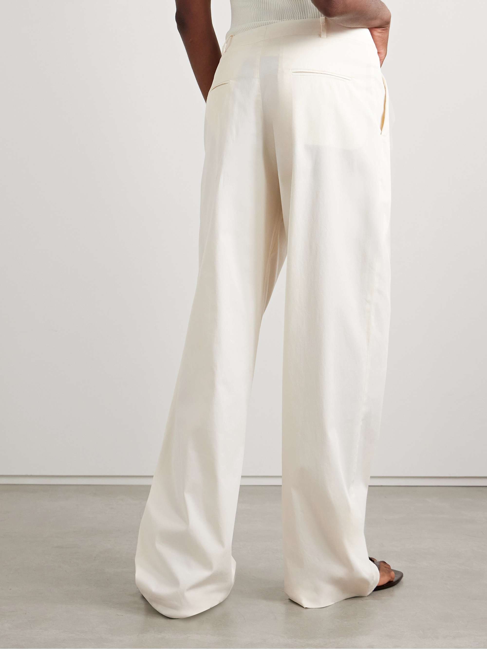 Pleated organic cotton-blend poplin wide-leg pants view