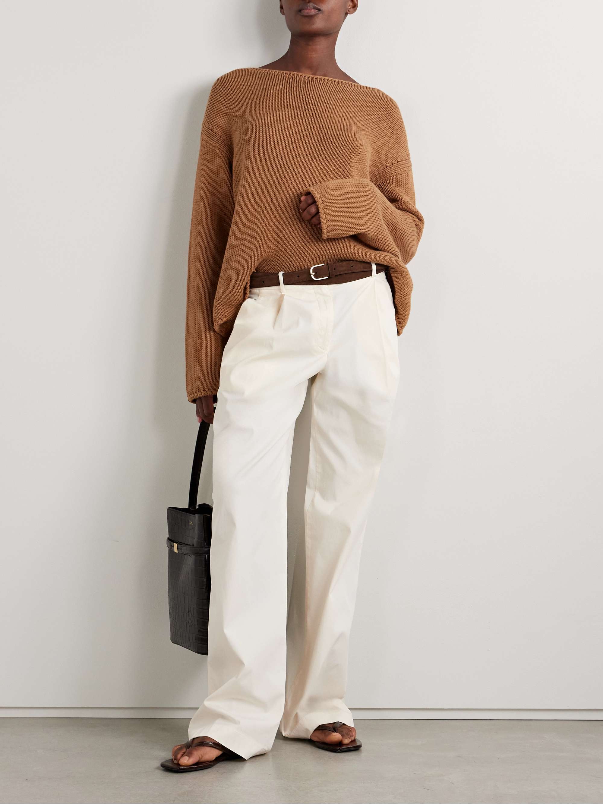 Pleated organic cotton-blend poplin wide-leg pants view