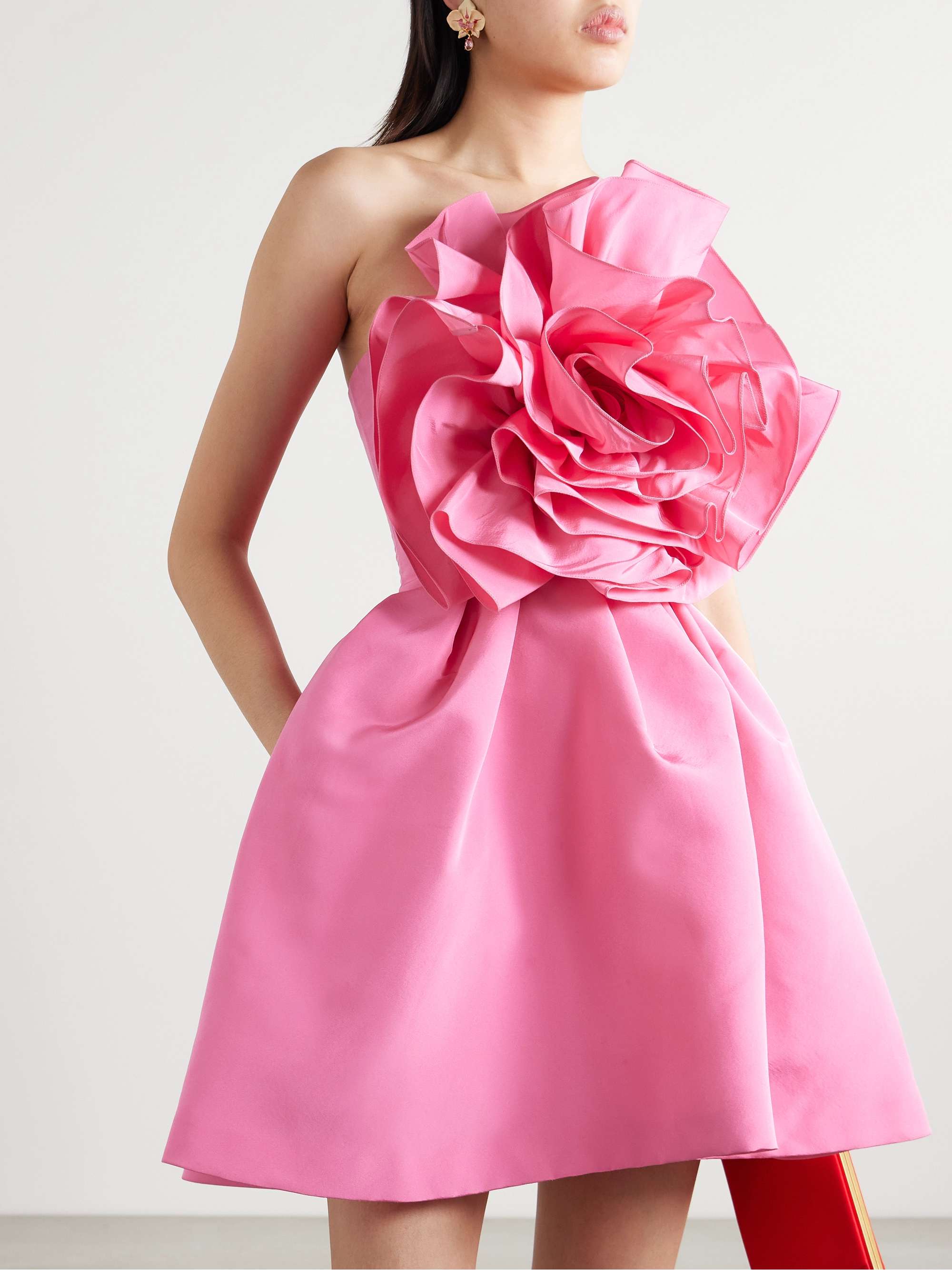 Strapless appliquéd silk-faille mini dress view