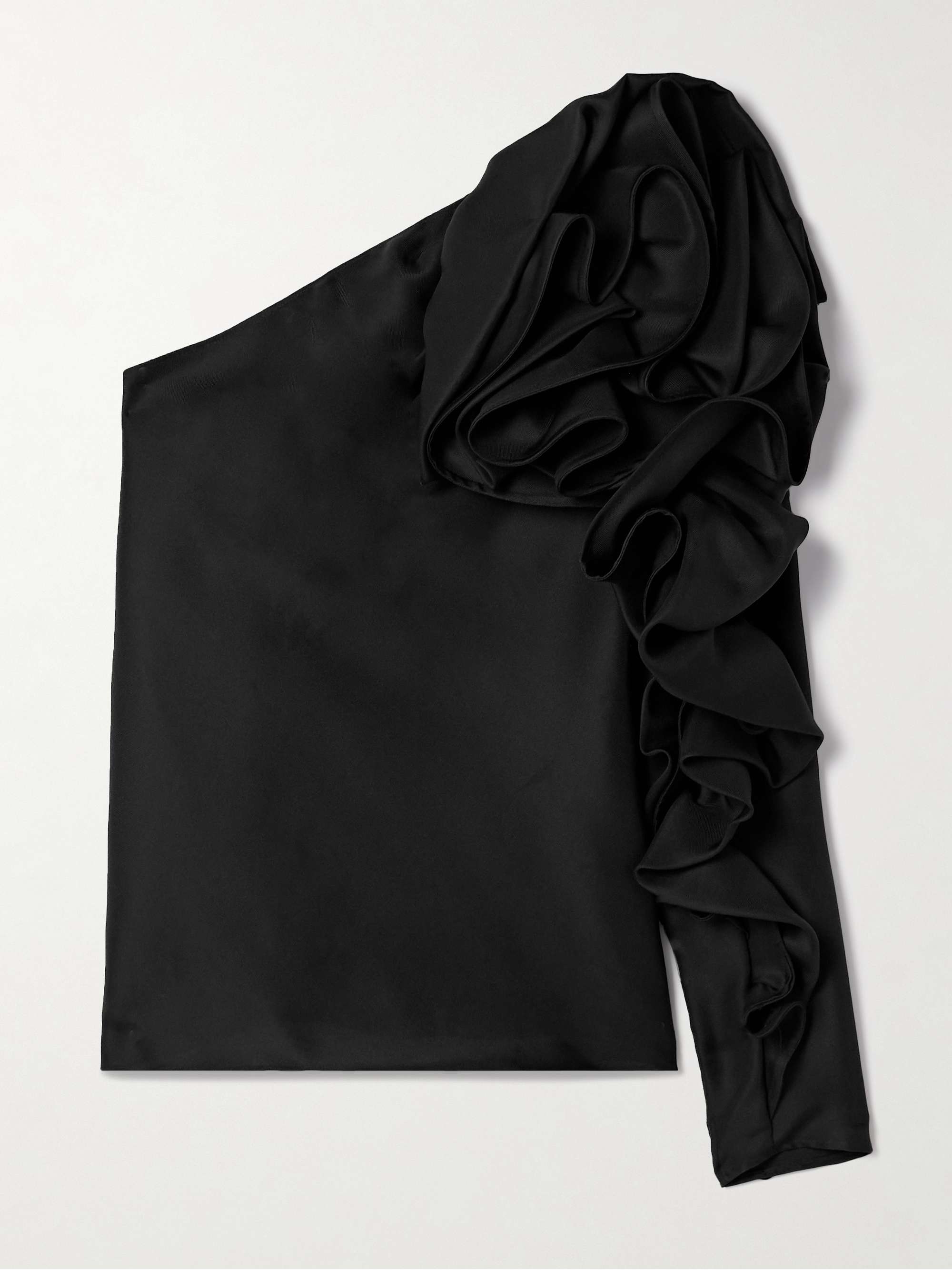 One-sleeve ruffled silk-gazar top view