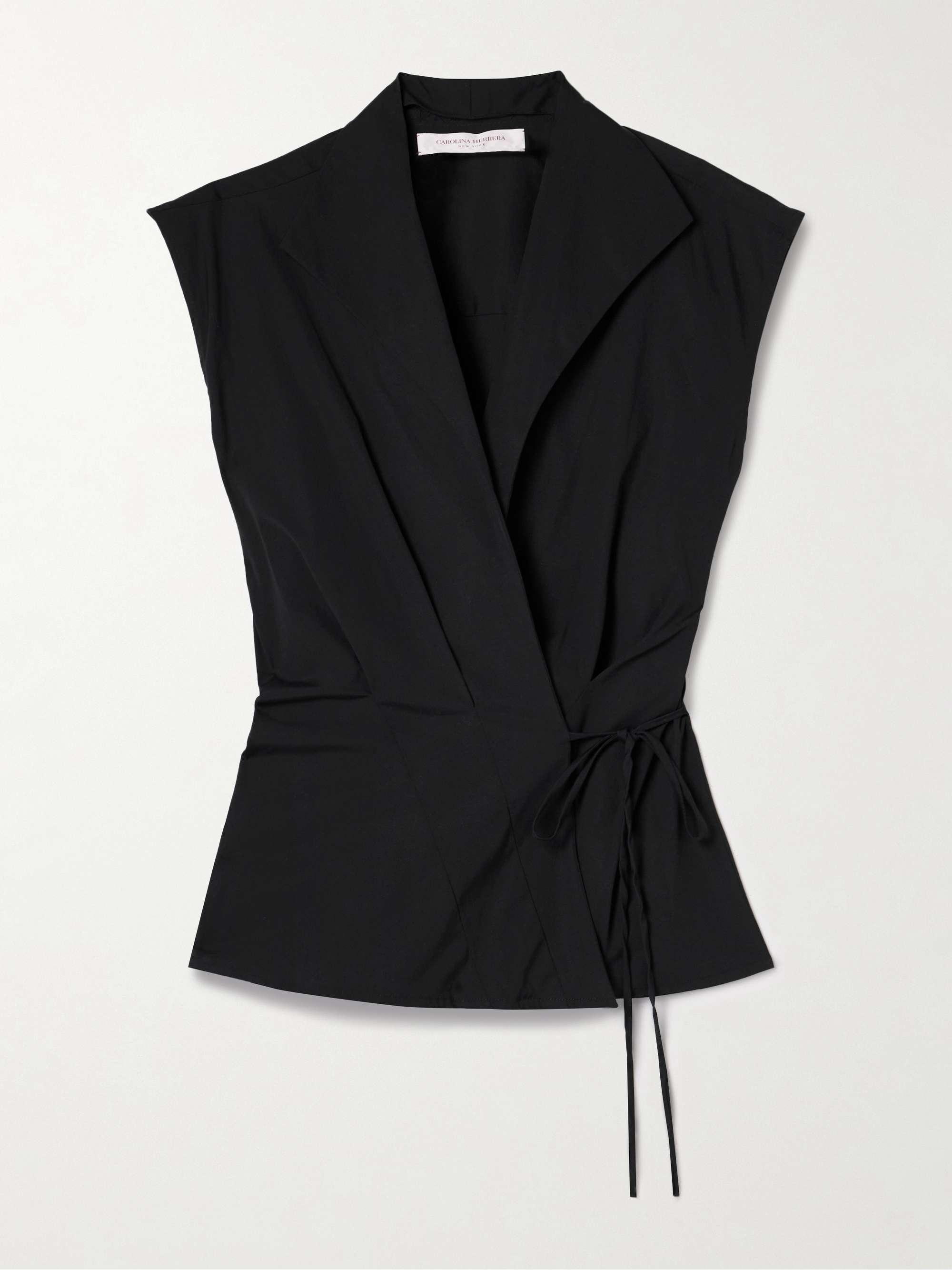 Pleated cotton-blend poplin wrap top view