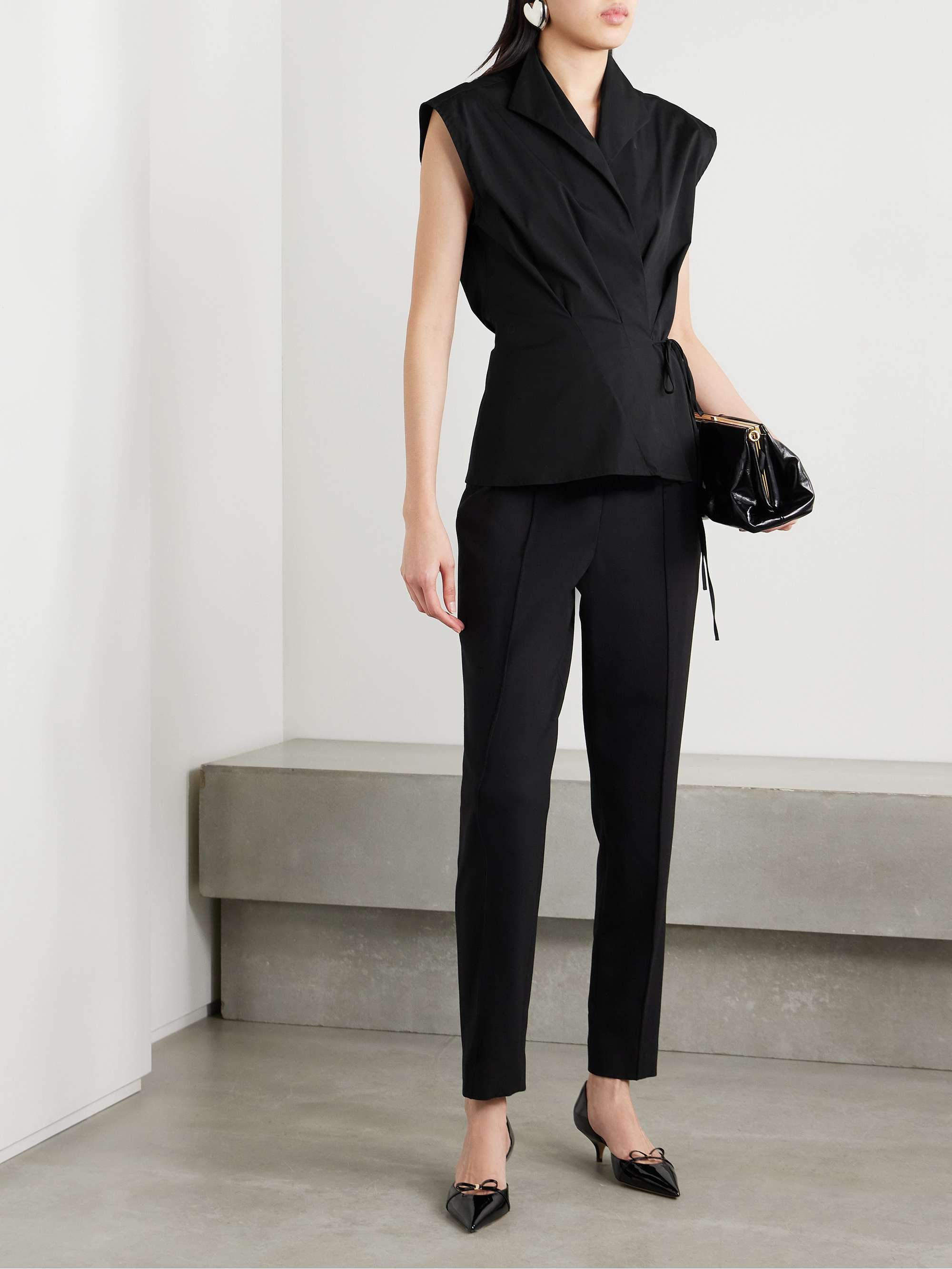 Pleated cotton-blend poplin wrap top view
