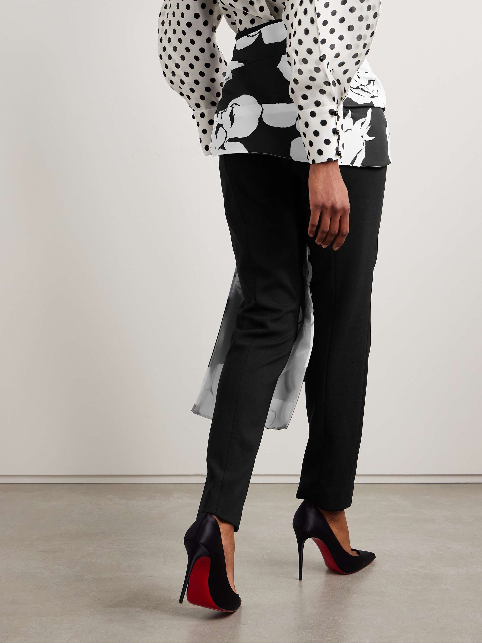 Draped floral-print faille and crepe slim-leg pants view