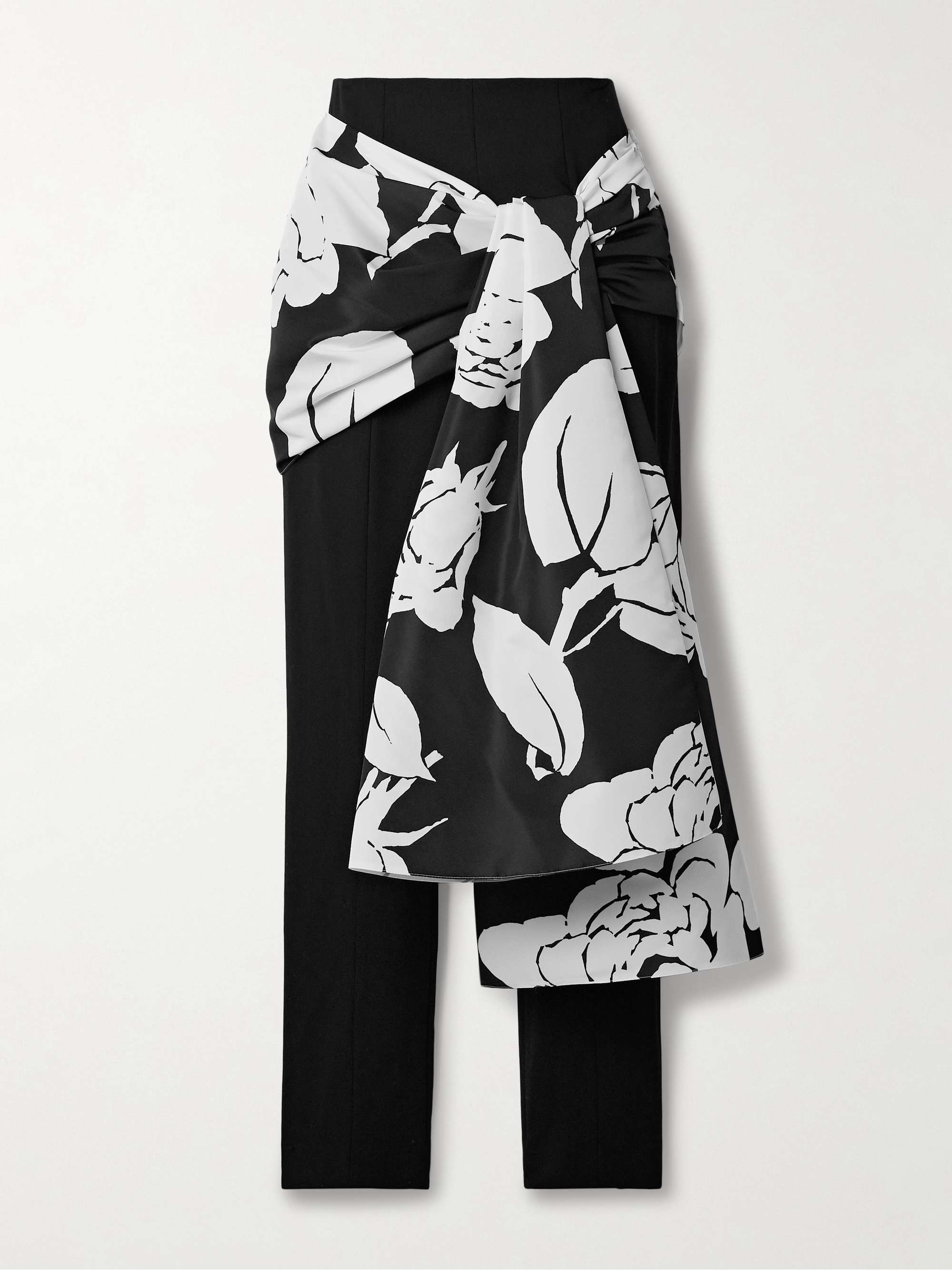 Draped floral-print faille and crepe slim-leg pants view