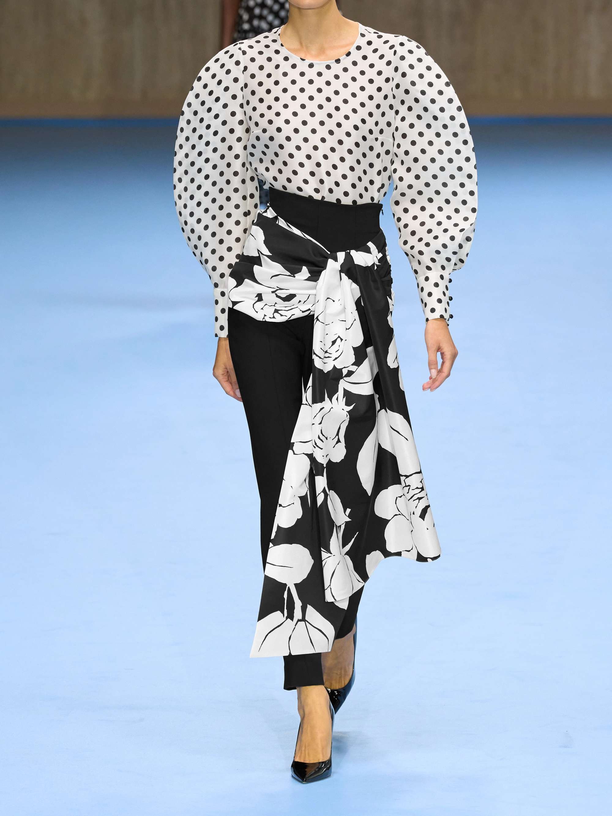 Draped floral-print faille and crepe slim-leg pants view