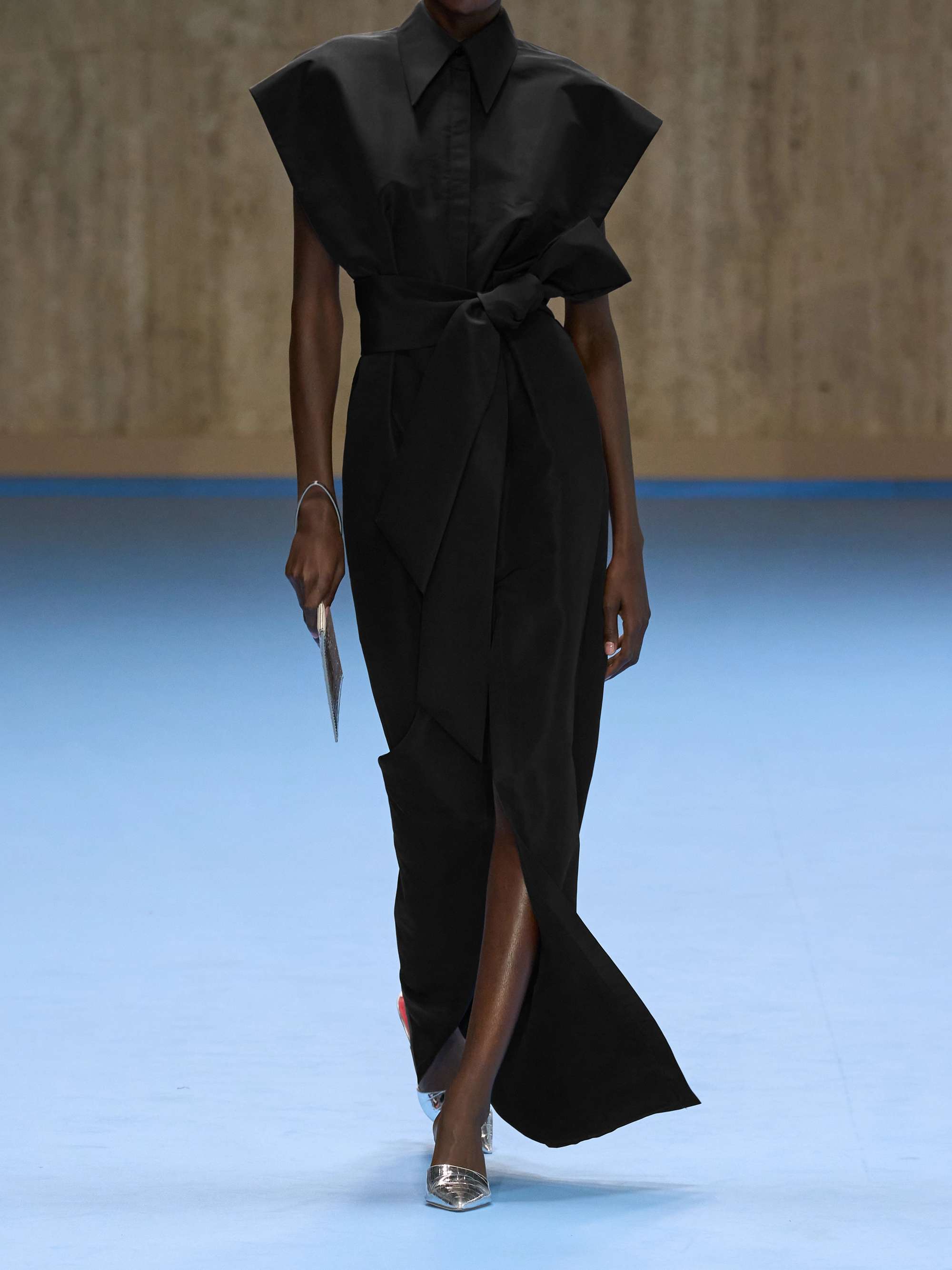 Belted pleated silk-faille gown view