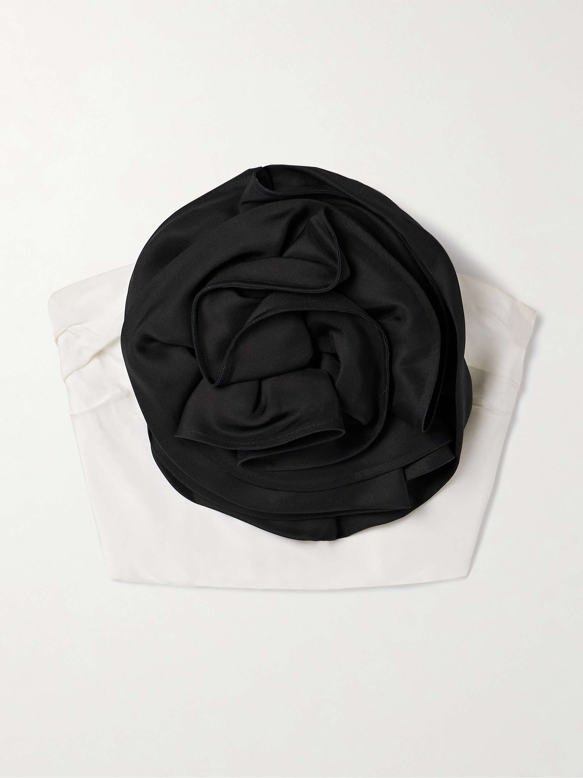 Strapless cropped appliquéd pleated silk-twill top view