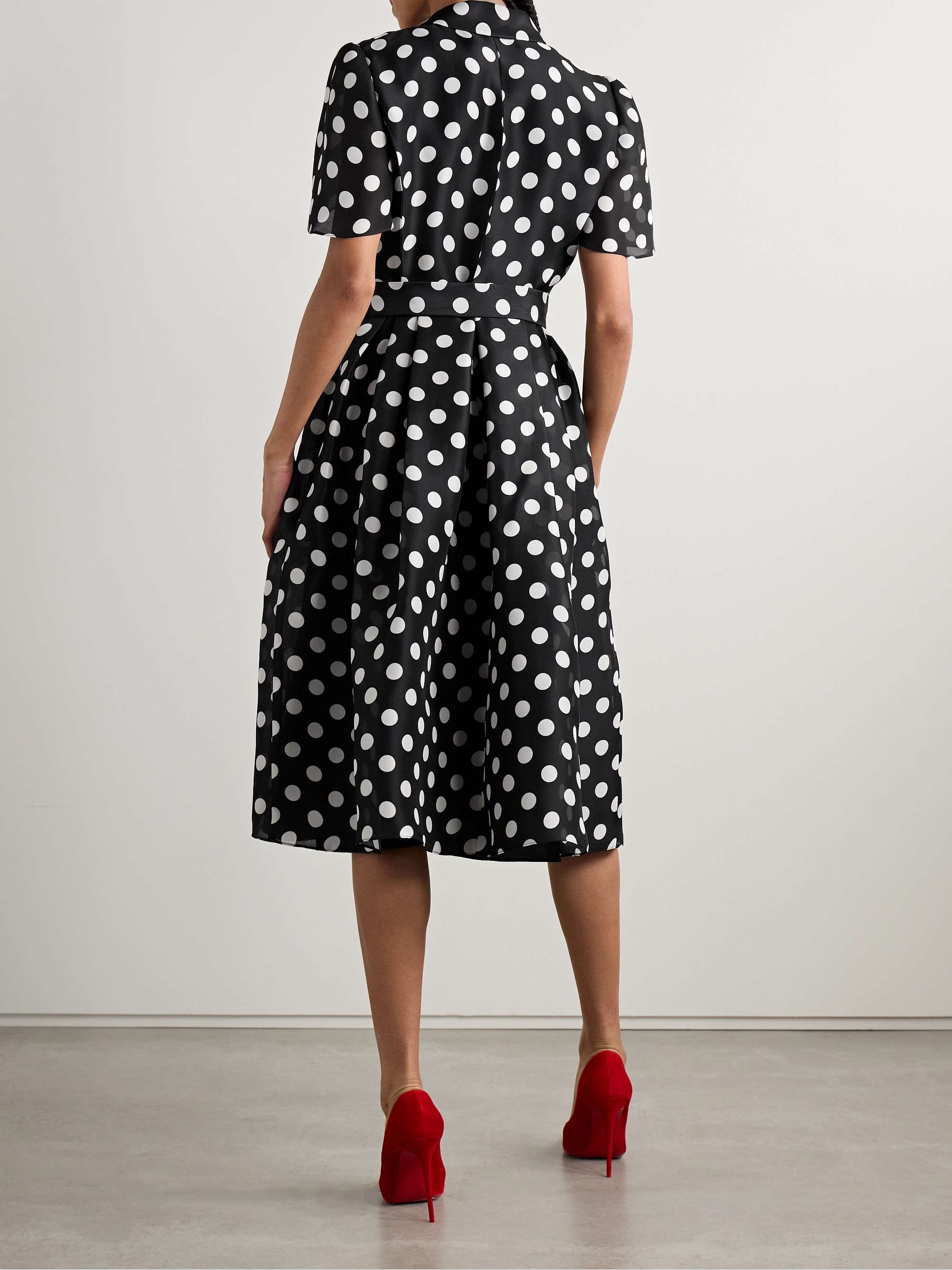 Belted pleated polka-dot silk-gazar midi shirt dress view