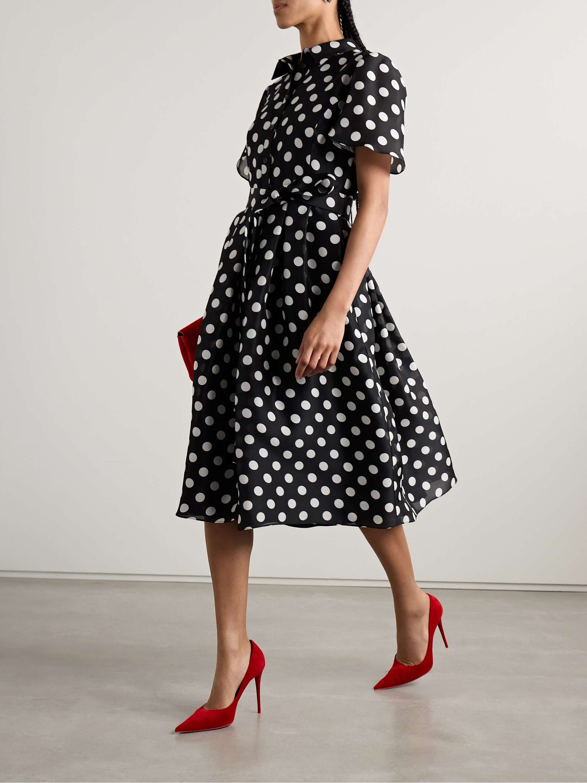 Belted pleated polka-dot silk-gazar midi shirt dress view