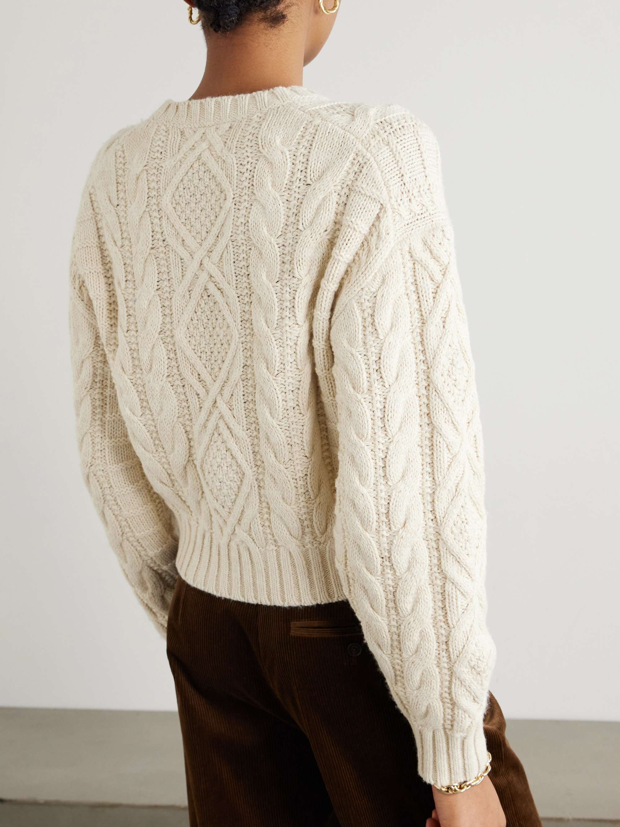 Cropped cable-knit cotton, wool and hemp-blend sweater view