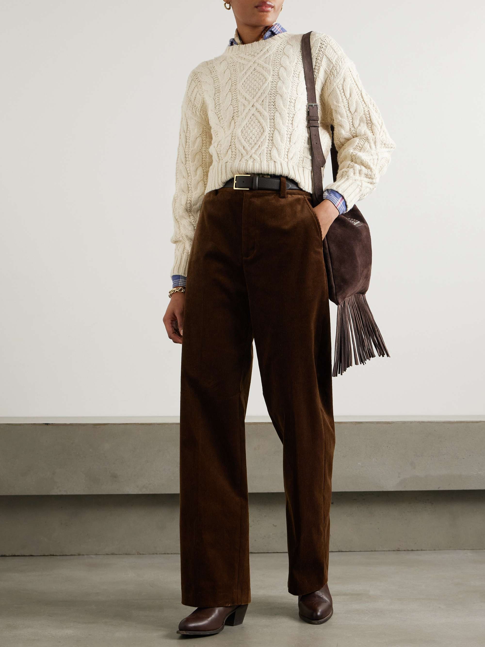 Cropped cable-knit cotton, wool and hemp-blend sweater view