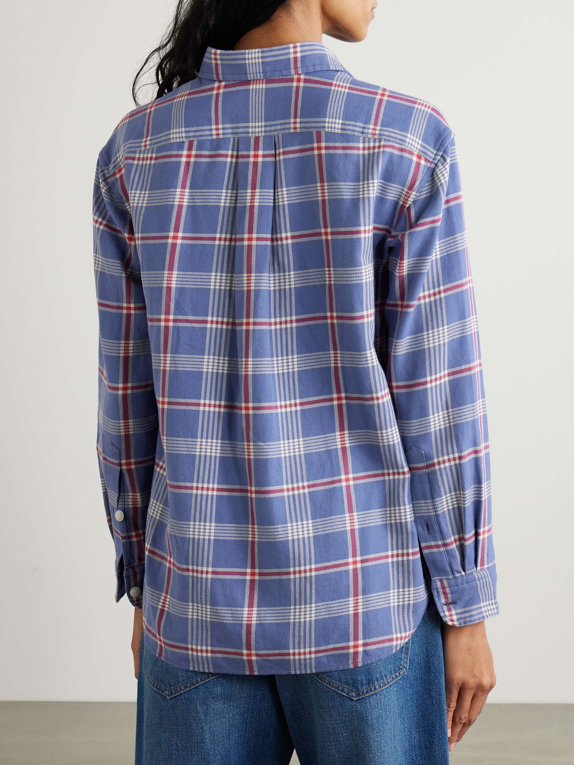 Embroidered checked cotton-flannel shirt view