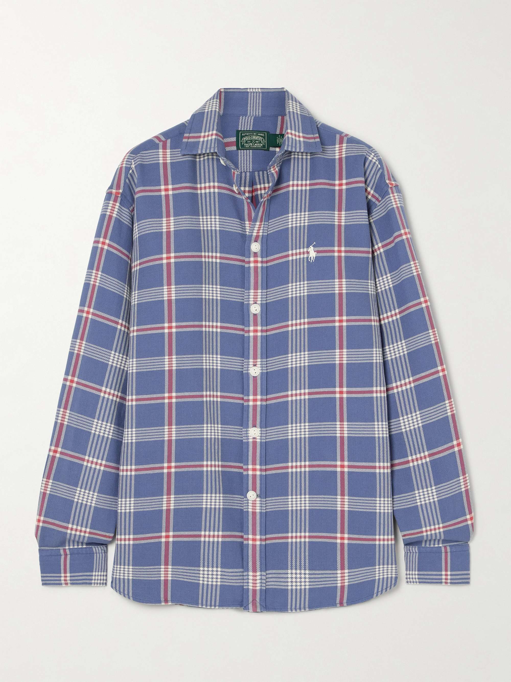 Embroidered checked cotton-flannel shirt view