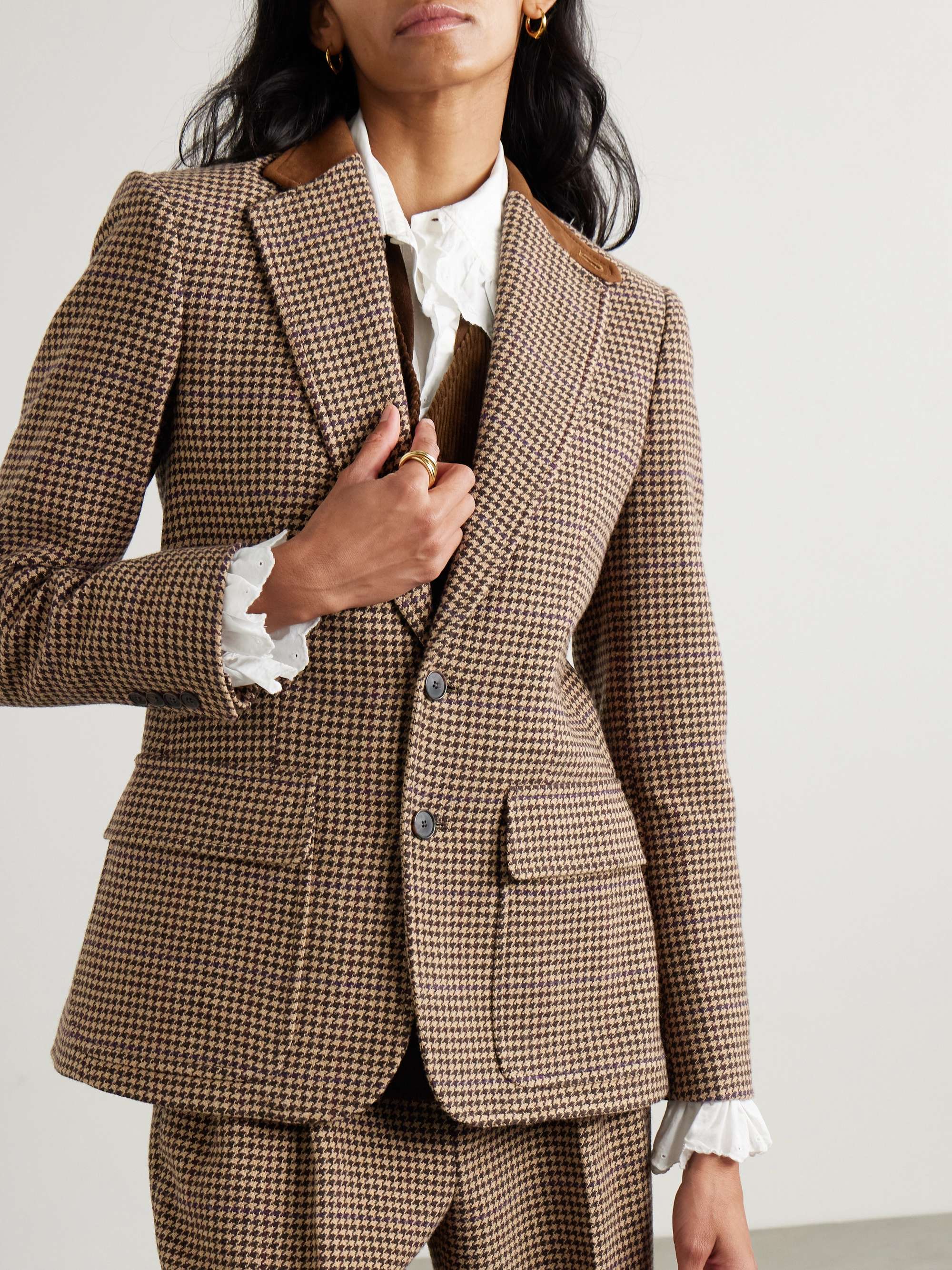 Velvet-trimmed houndstooth tweed blazer view