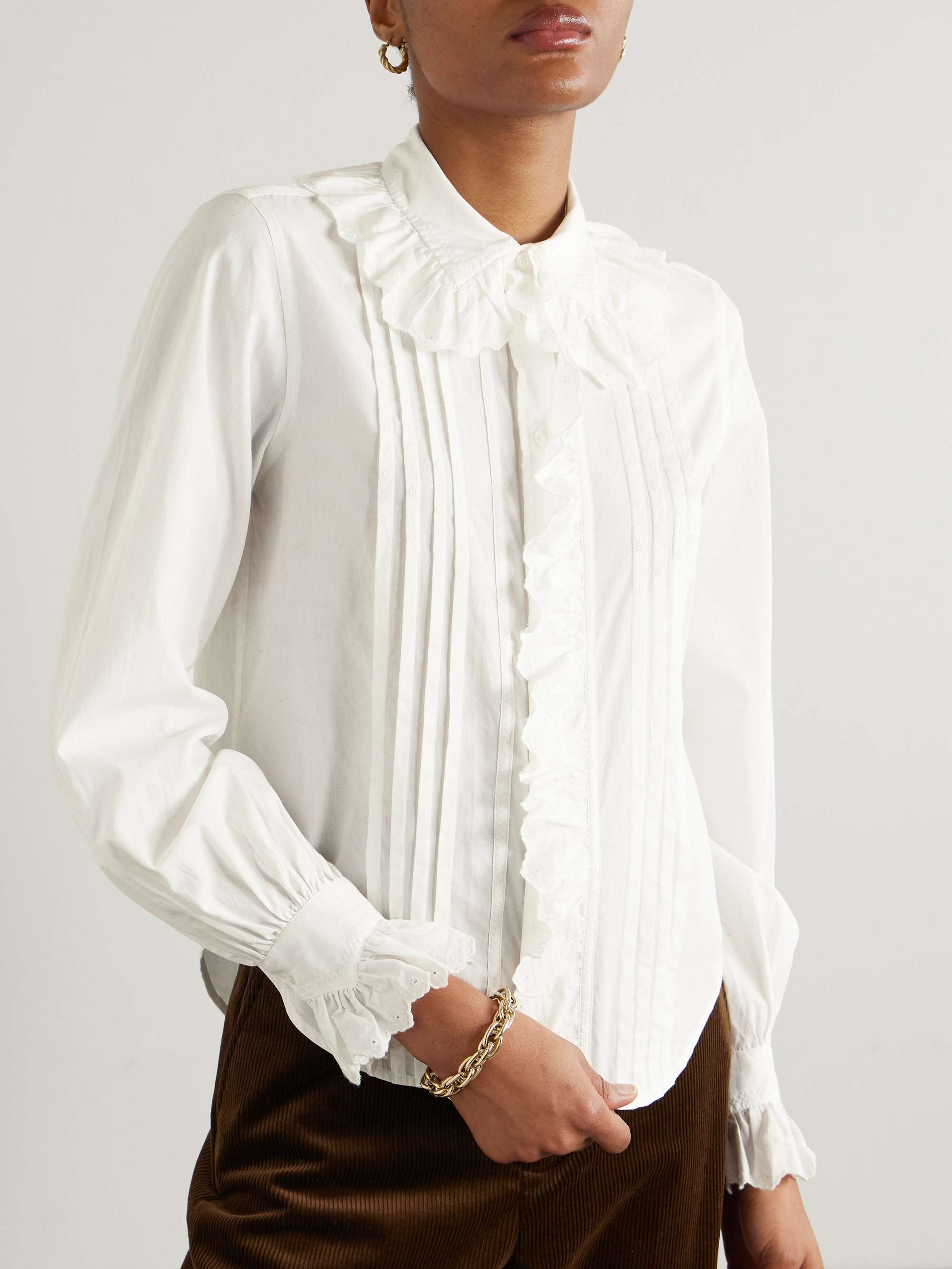 Ruffled broderie anglaise cotton blouse view