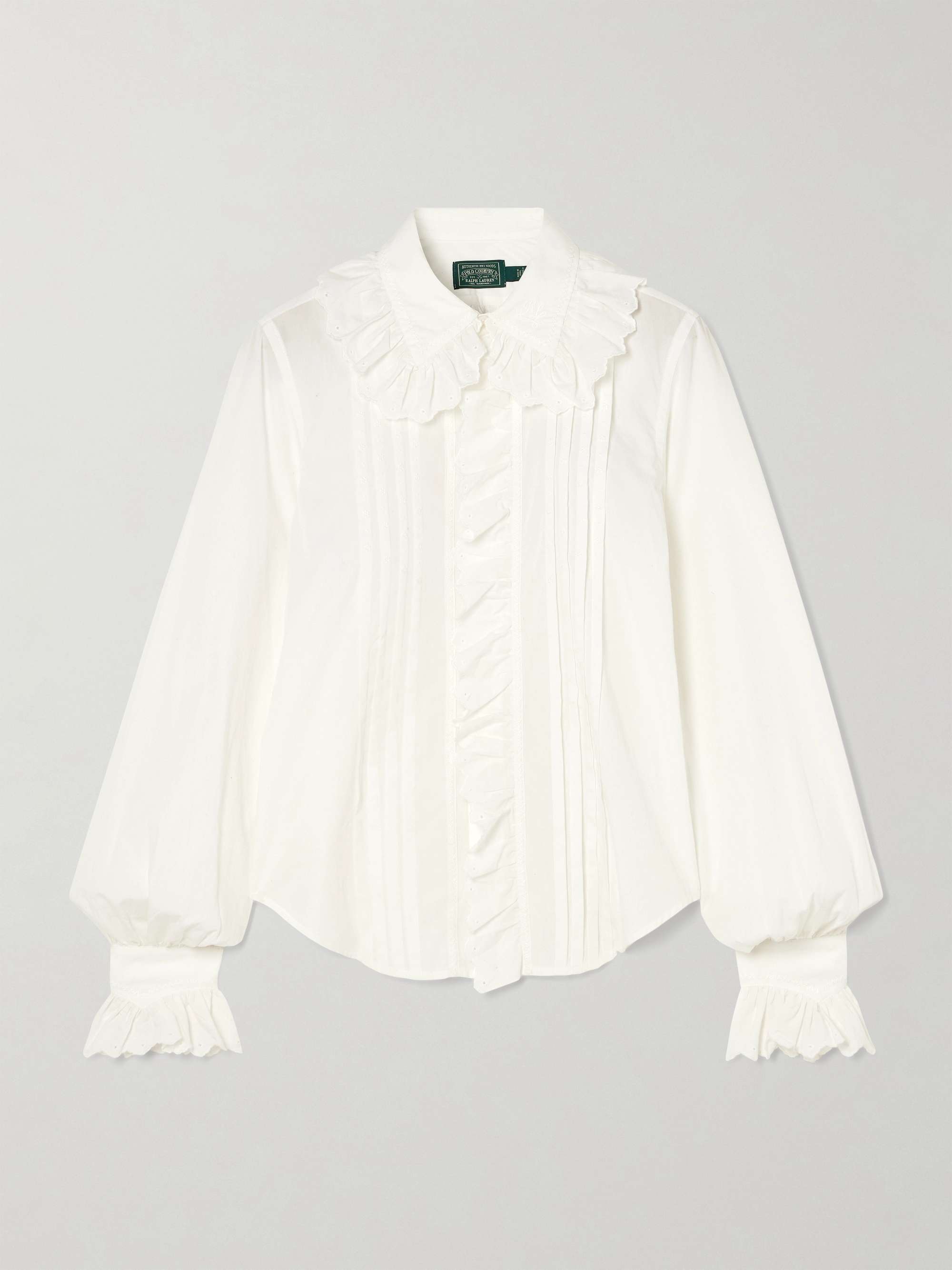 Ruffled broderie anglaise cotton blouse view
