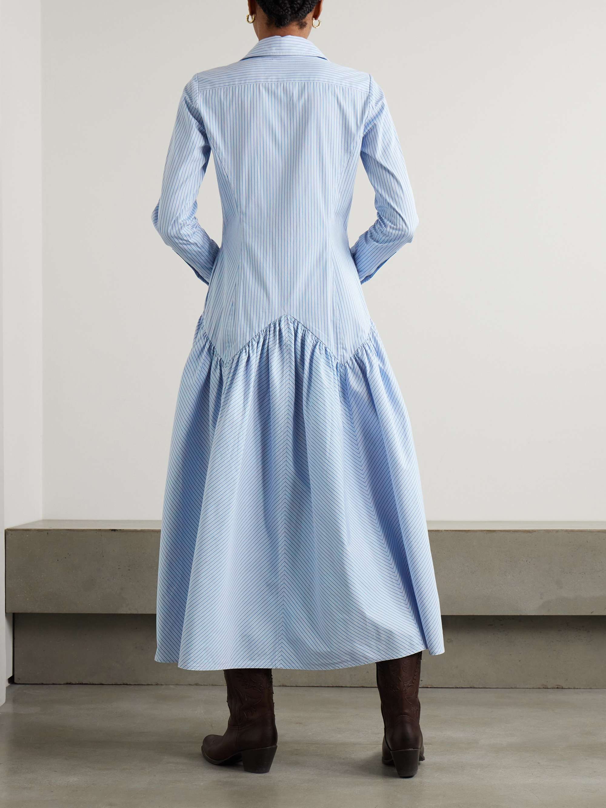 Gathered striped cotton and modal-blend poplin shirt dress view