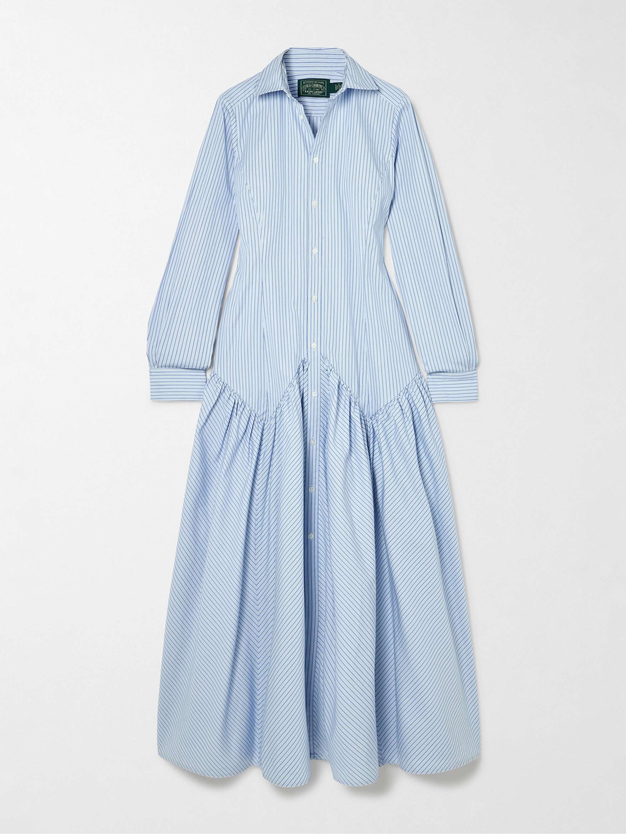 Gathered striped cotton and modal-blend poplin shirt dress view