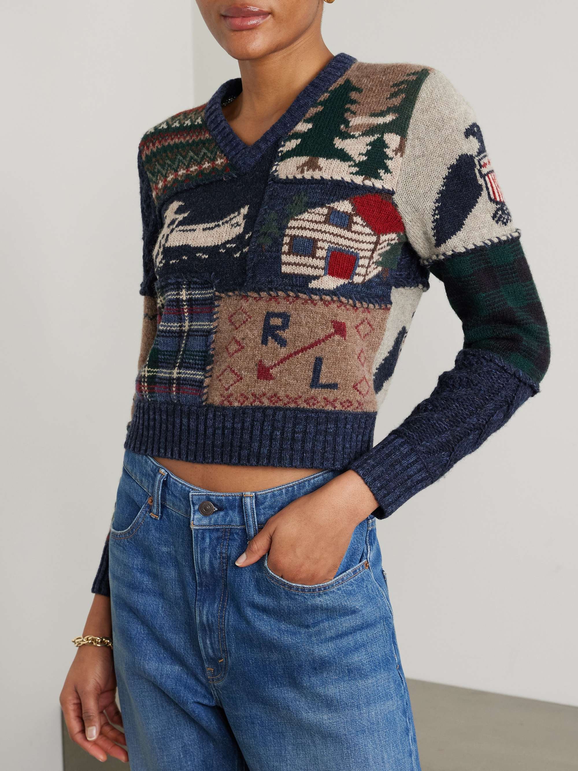 Cropped patchwork wool and cashmere-blend sweater view