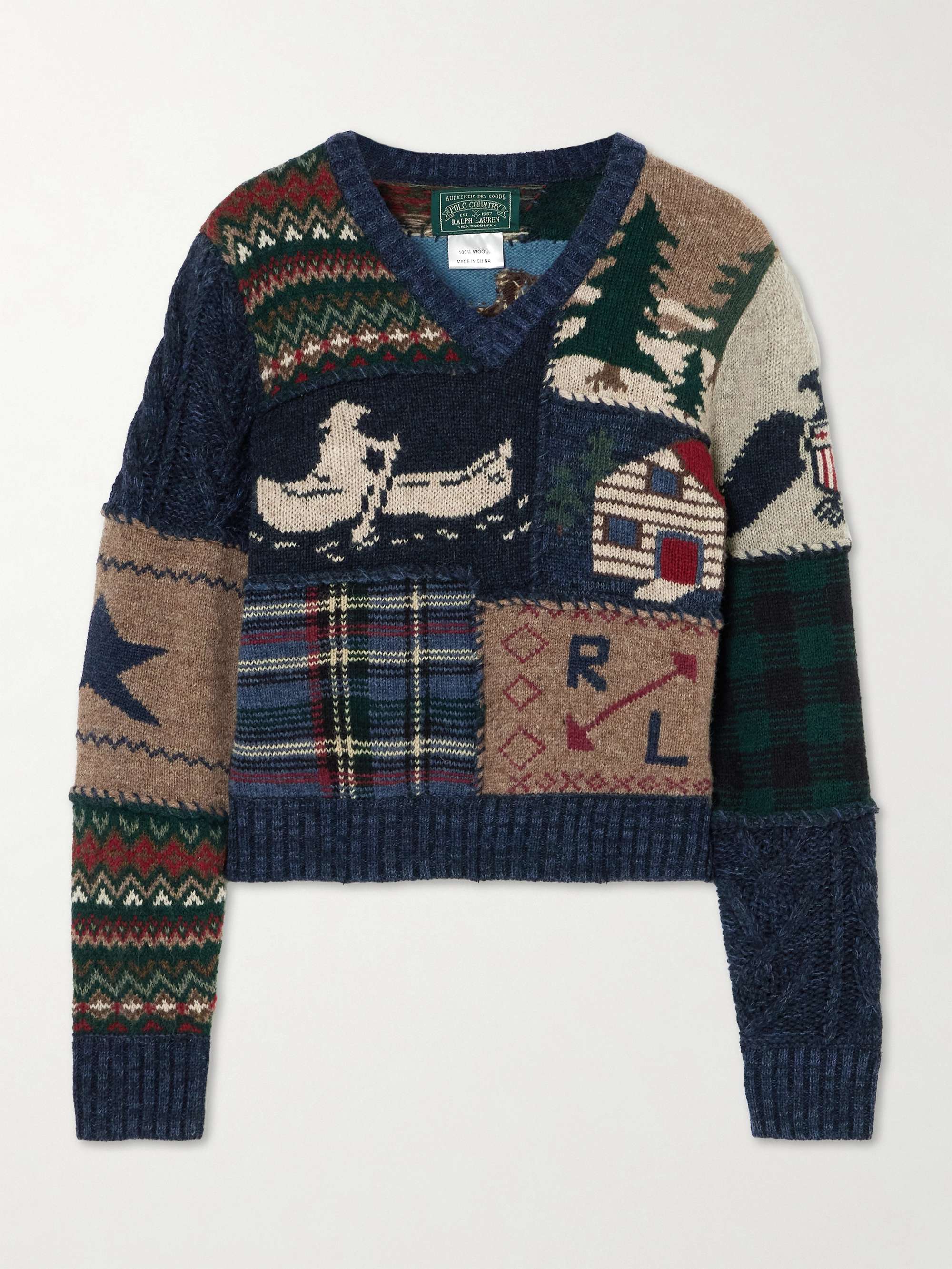 Cropped patchwork wool and cashmere-blend sweater view