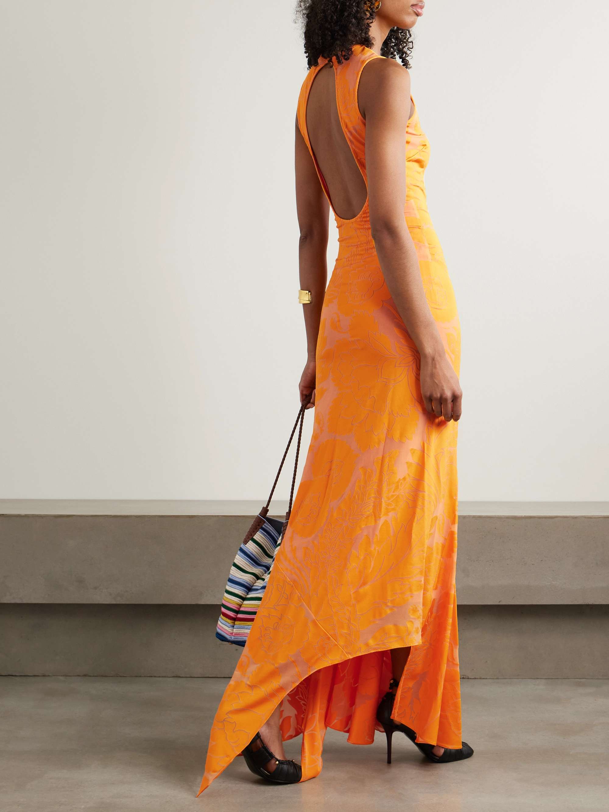 Asymmetric open-back devoré-jersey maxi dress view