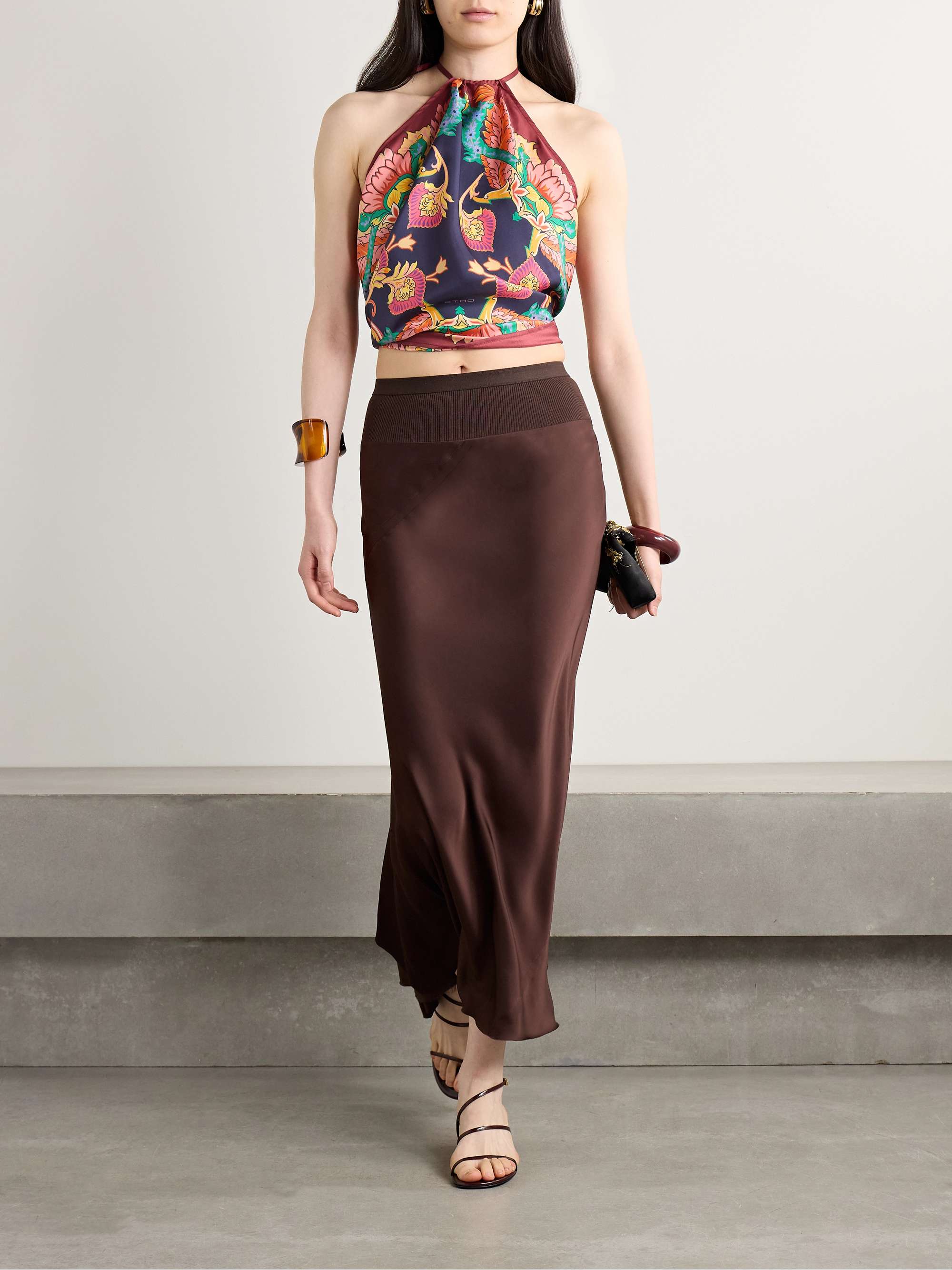 Printed silk-twill halterneck top view