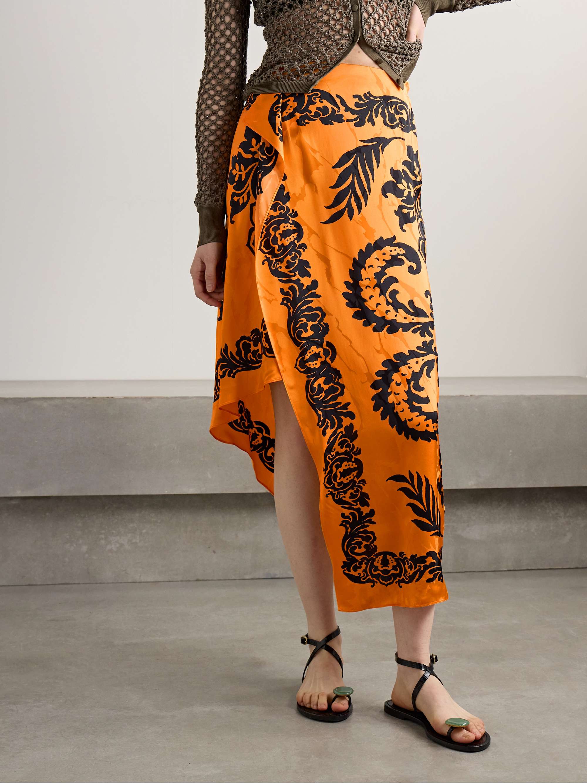 Asymmetric printed satin-jacquard midi skirt view