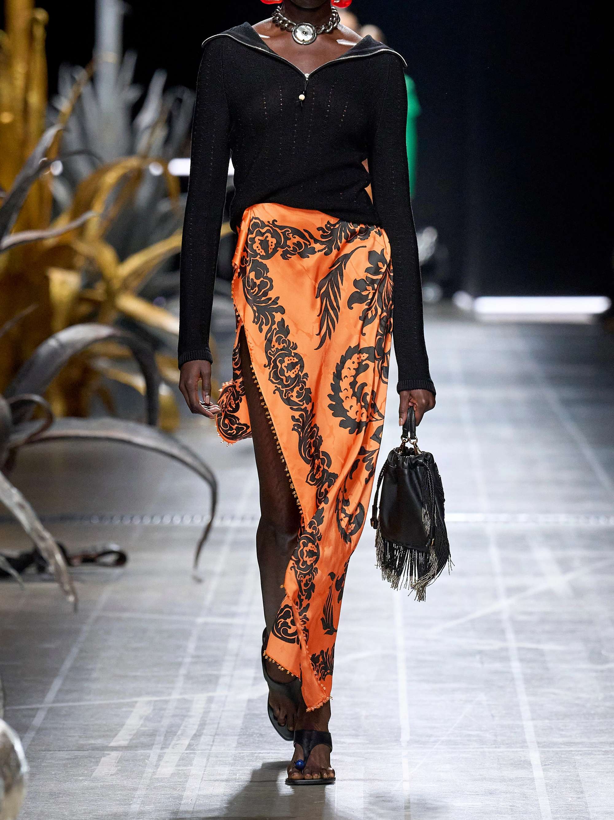 Asymmetric printed satin-jacquard midi skirt view